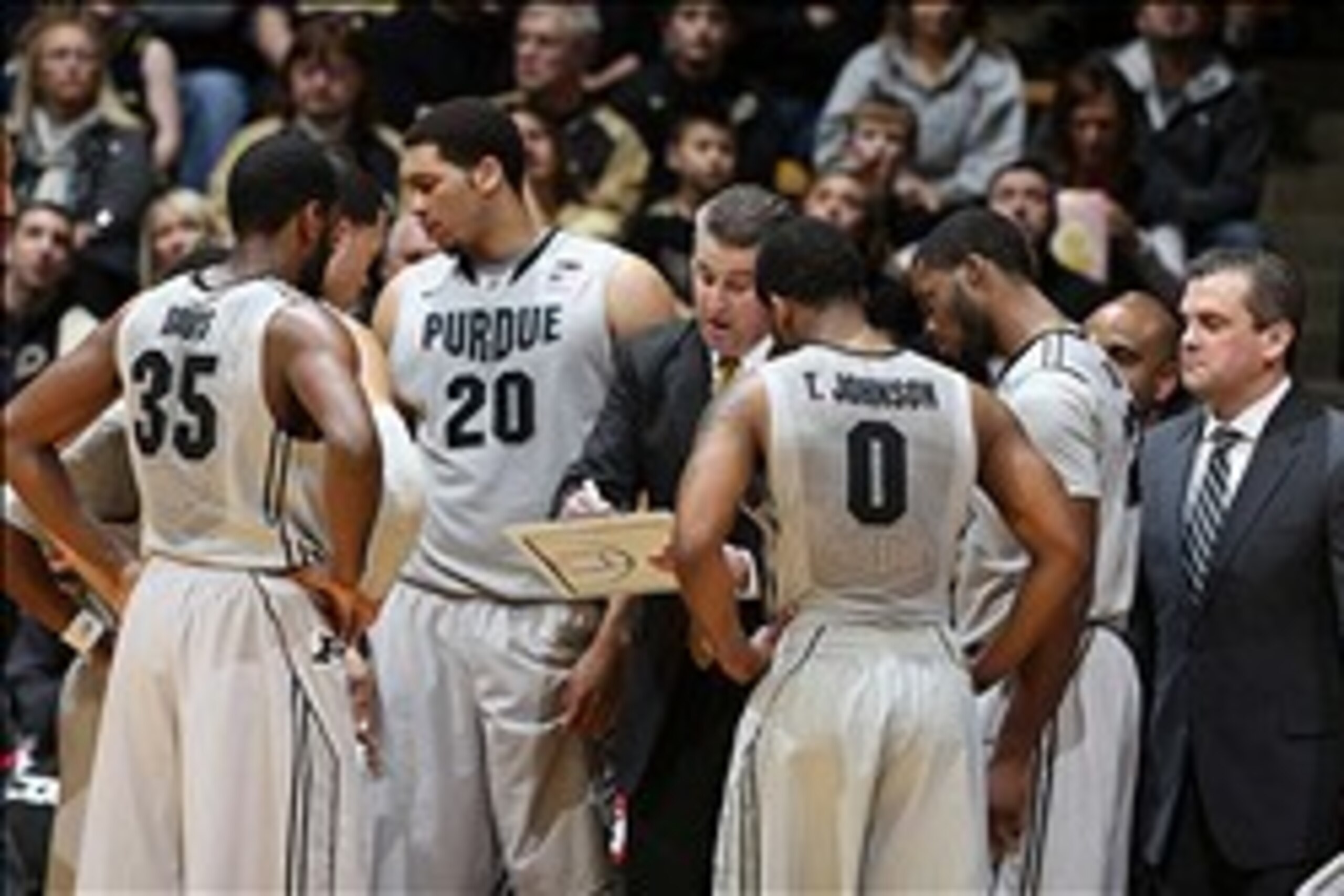 Feb 26, 2014; West Lafayette, IN, USA; Purdue Boilermakers coach Matt Painter diagrams a play during a timeout in a game against the Michigan Wolverines at Mackey Arena. Michigan defeats Purdue 77-76 in overtime. Mandatory Credit: Brian Spurlock-USA TODAY