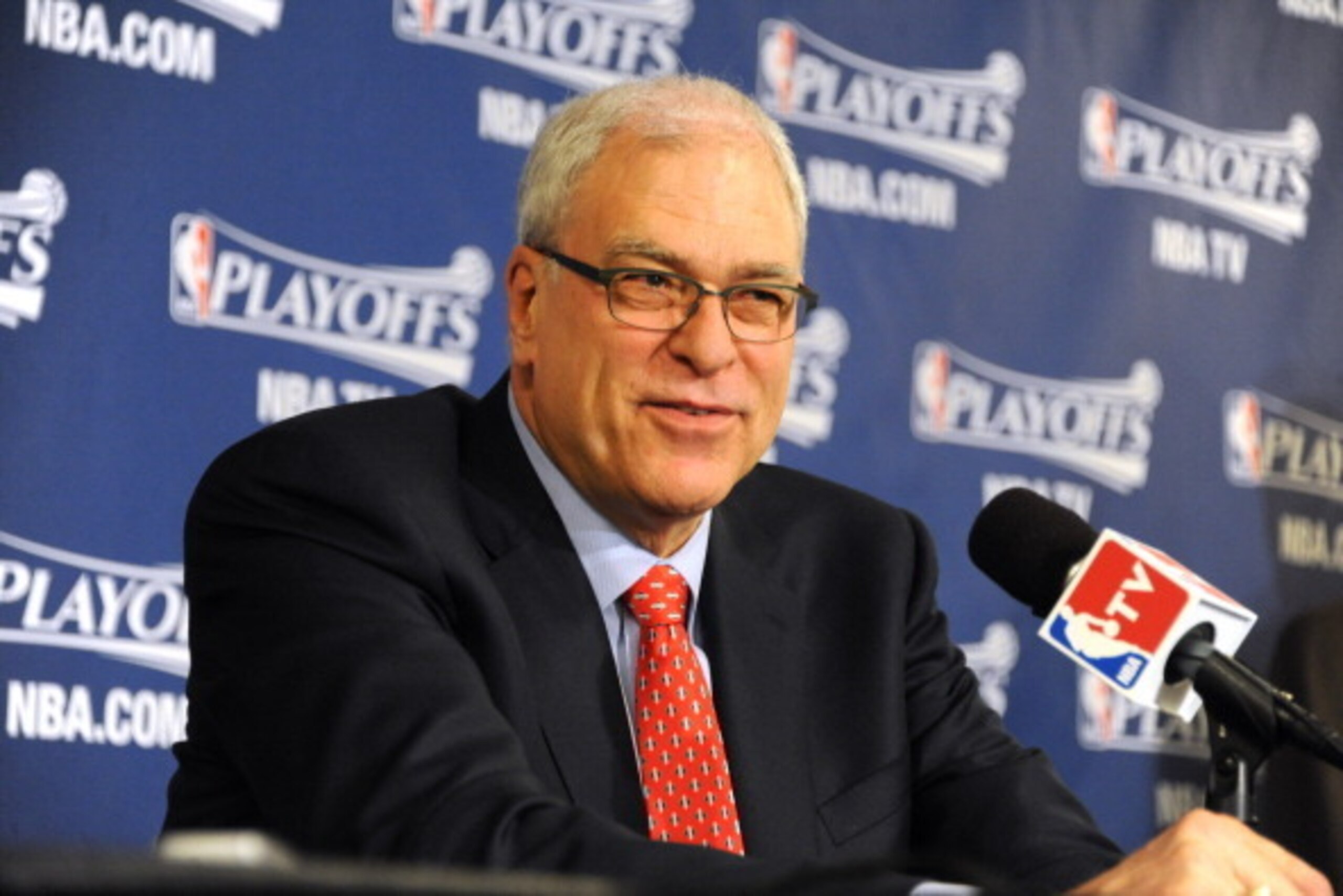 DALLAS, TX - MAY 8:  Phil Jackson speaks to the media after his final game as Los Angeles Lakers head coach following Game Four of the Western Conference Semifinals in the 2011 NBA Playoffs on May 8, 2011 at the American Airlines Center in Dallas, Texas. 