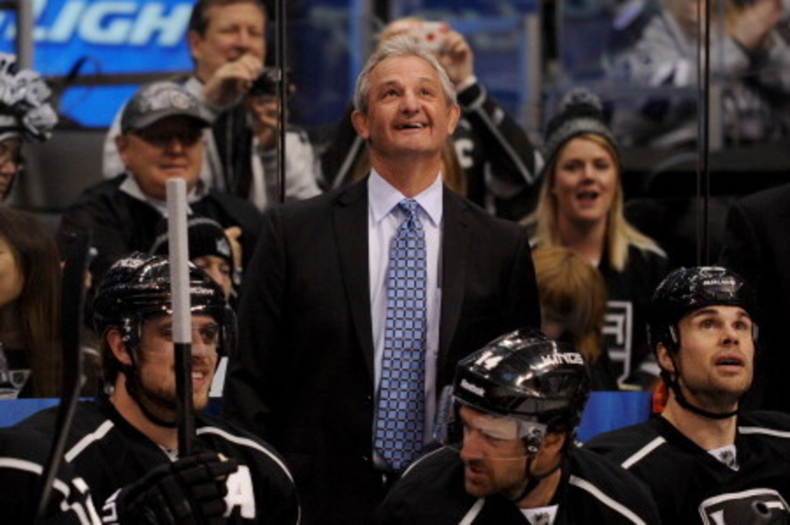 LOS ANGELES, CA - MARCH 1: Head Coach Darryl Sutter of the Los Angeles Kings stands on the bench during the game against the Carolina Hurricanes at Staples Center on March 1, 2014 in Los Angeles, California. (Photo by Juan Ocampo/NHLI via Getty Images)