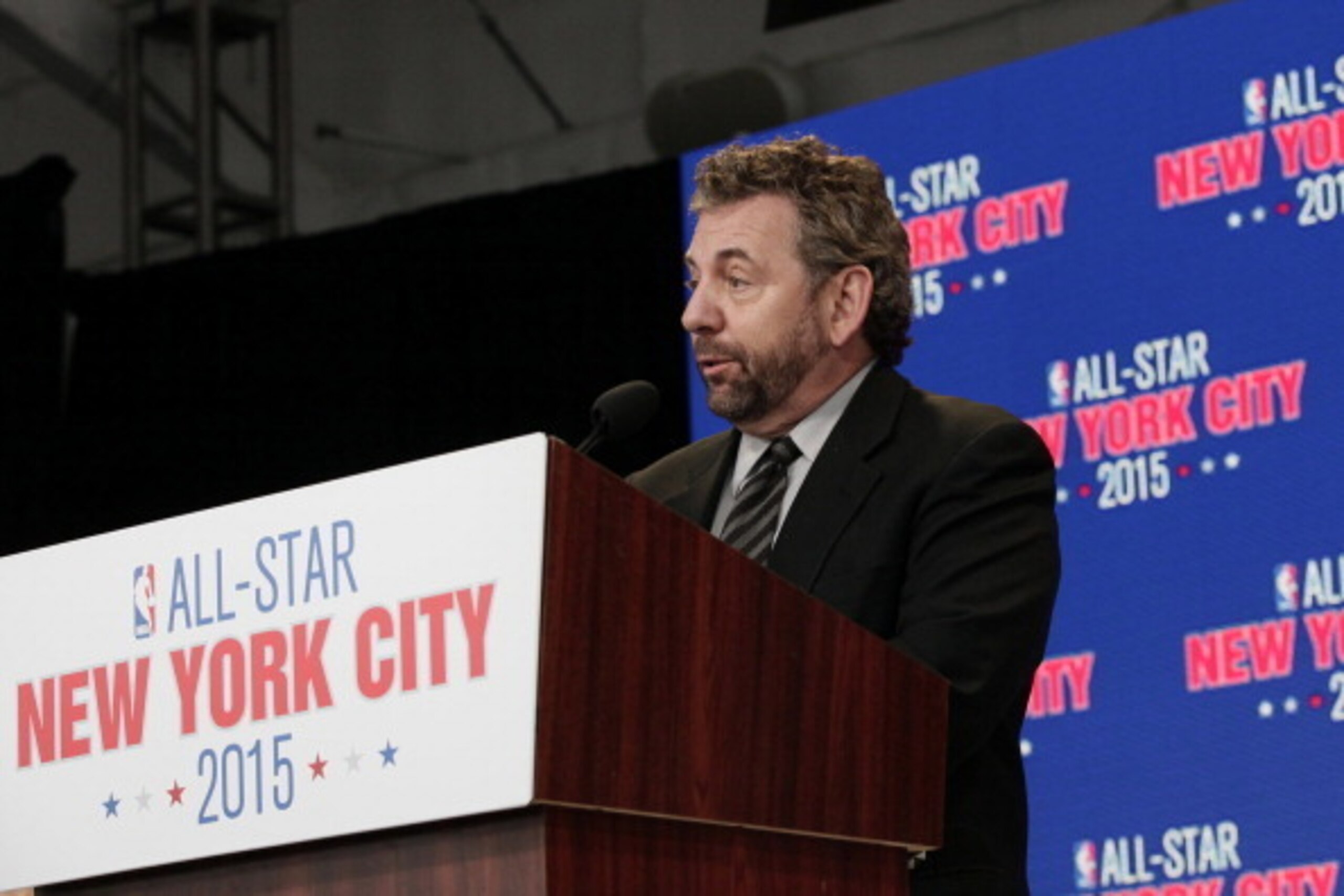 NEW YORK - SEPTEMBER 25: James L. Dolan Executive Chairman, The Madison Square Garden Company speaks at a press conference announcing that New York City will be the host of the 2015 NBA All-Star game on September 25, 2013 at the Industria Superstudio in N