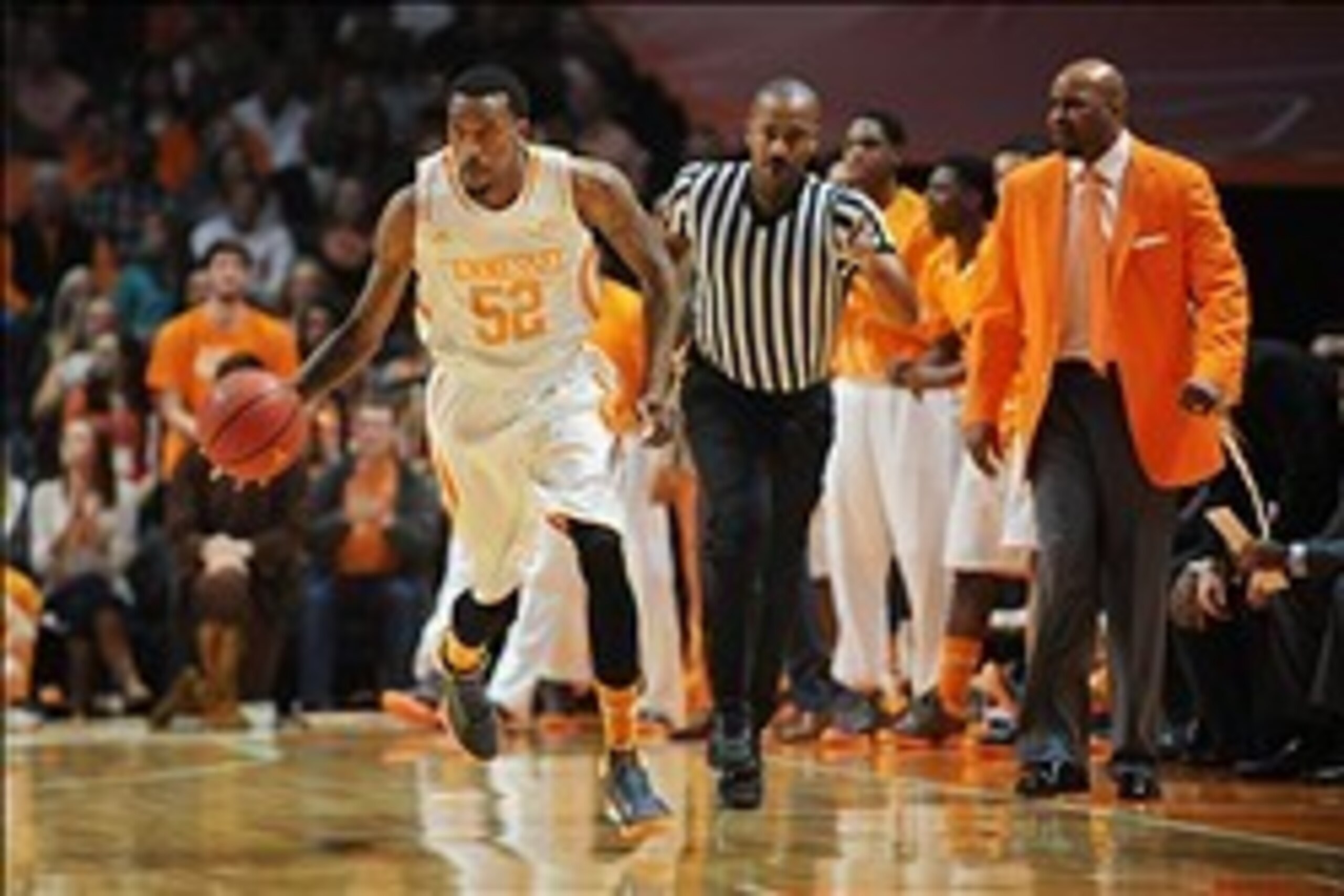 Mar 1, 2014; Knoxville, TN, USA; Tennessee Volunteers guard Jordan McRae (52) brings the ball up court against the Vanderbilt Commodores during the first half at Thompson-Boling Arena. Mandatory Credit: Randy Sartin-USA TODAY Sports