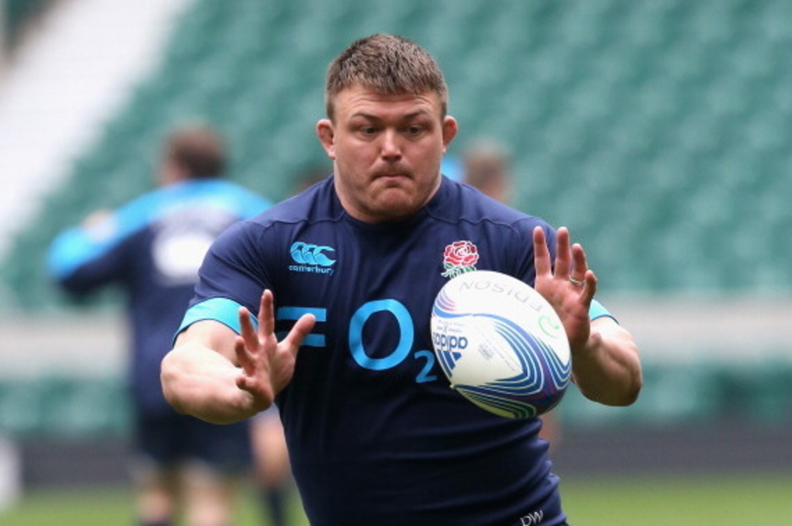 TWICKENHAM, ENGLAND - MARCH 11:  David Wilson catches the ball during the England training session held at Twickenham Stadium on March 11, 2014 in Twickenham, England.  (Photo by David Rogers/Getty Images)