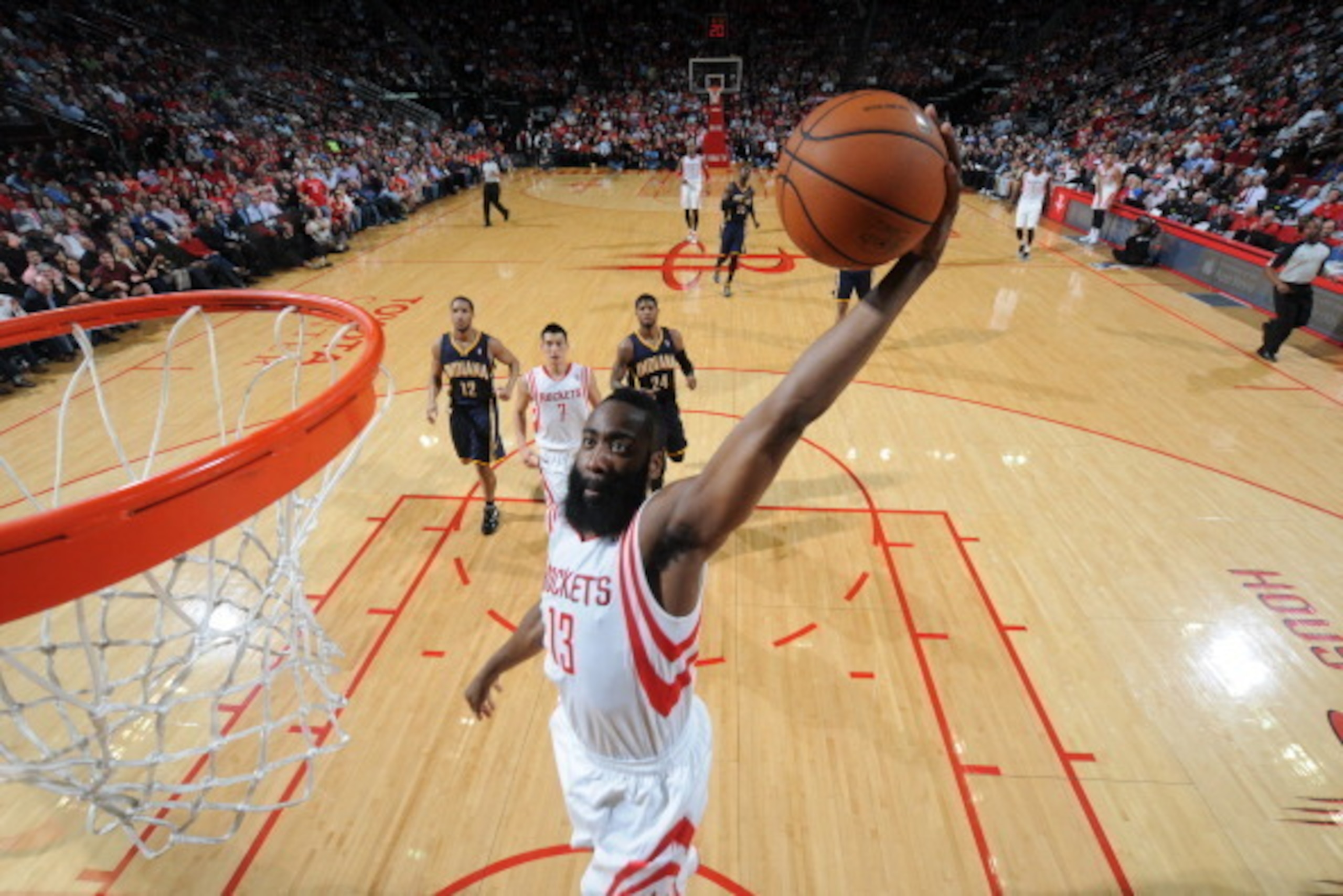 HOUSTON, TX - MARCH 7:  James Harden #13 of the Houston Rockets shoots against the Indiana Pacers on March 7, 2014 at the Toyota Center in Houston, Texas. NOTE TO USER: User expressly acknowledges and agrees that, by downloading and or using this photogra