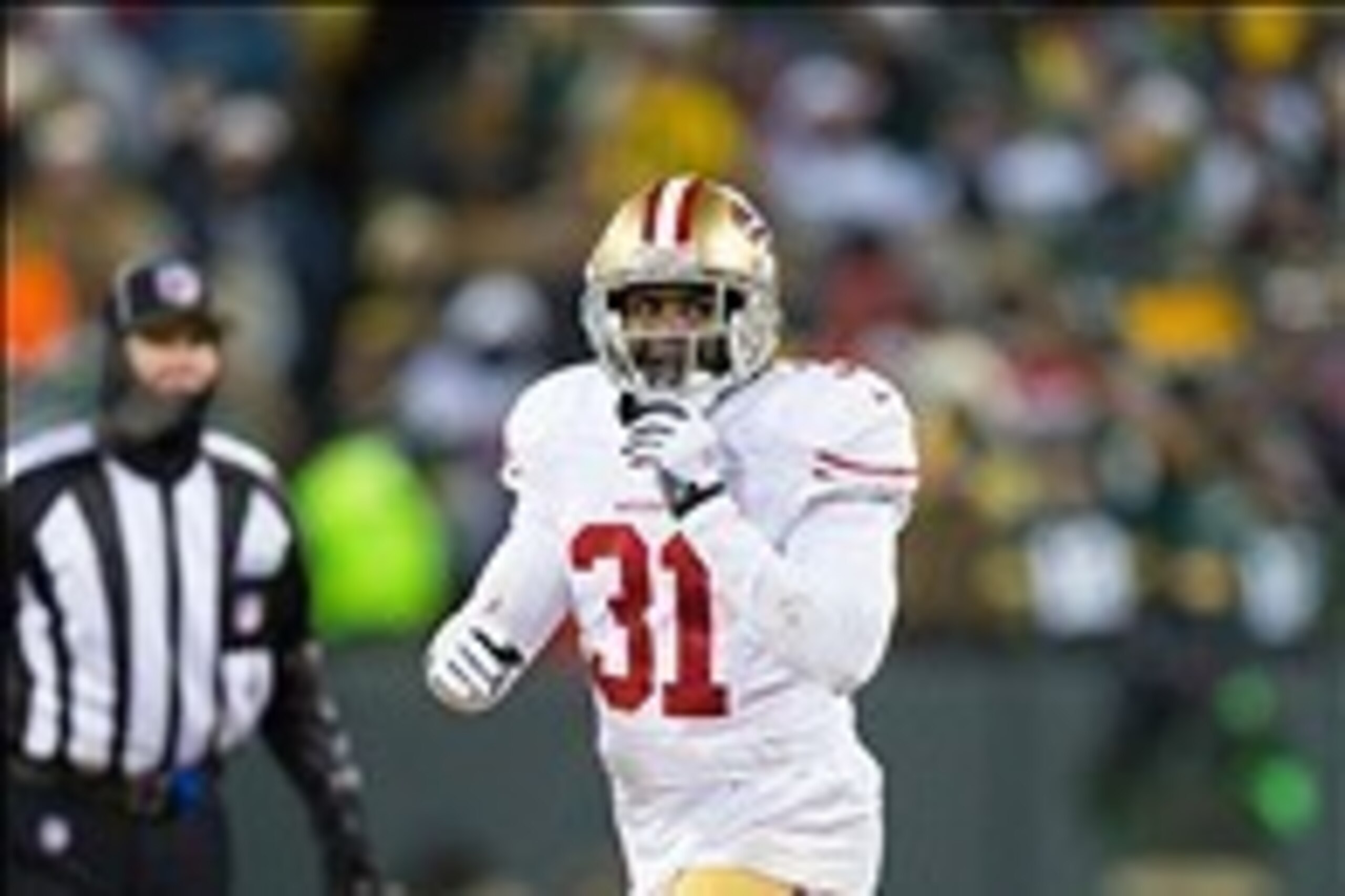 Jan 5, 2014; Green Bay, WI, USA; San Francisco 49ers safety Donte Whitner (31) during the 2013 NFC wild card playoff football game against the Green Bay Packers at Lambeau Field.  San Francisco won 23-20.  Mandatory Credit: Jeff Hanisch-USA TODAY Sports
