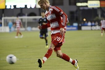 SANTA CLARA, CA - JULY 18: Brek Shea #20 of FC Dallas shoots on goal against the San Jose Earthquakes during an MLS Soccer game at Buck Shaw Stadium on July 18, 2012 in Santa Clara, California. The Earthquakes won the game 2-1. (Photo by Thearon W. Hend SANTA CLARA, CA - JULY 18: Brek Shea #20 of FC Dallas shoots on goal against the San Jose Earthquakes during an MLS Soccer game at Buck Shaw Stadium on July 18, 2012 in Santa Clara, California. The Earthquakes won the game 2-1. (Photo by Thearon W. Hend