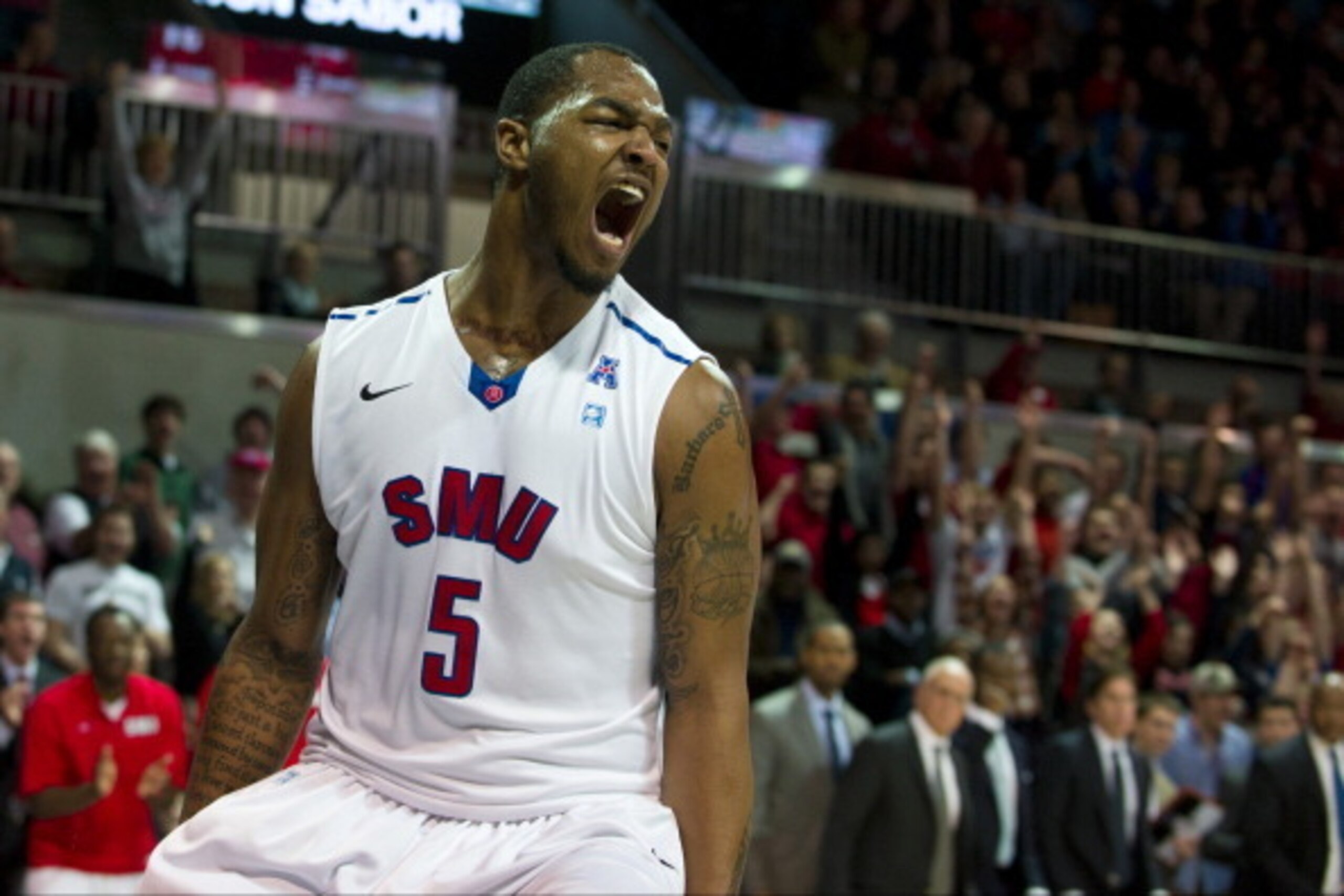 DALLAS, TX - FEBRUARY 8: Markus Kennedy #5 of the SMU Mustangs celebrates after a dunk against the Cincinnati Bearcats on February 8, 2014 at Moody Coliseum in Dallas, Texas. (Photo by Cooper Neill/Getty Images) DALLAS, TX - FEBRUARY 8: Markus Kennedy #5 of the SMU Mustangs celebrates after a dunk against the Cincinnati Bearcats on February 8, 2014 at Moody Coliseum in Dallas, Texas. (Photo by Cooper Neill/Getty Images)