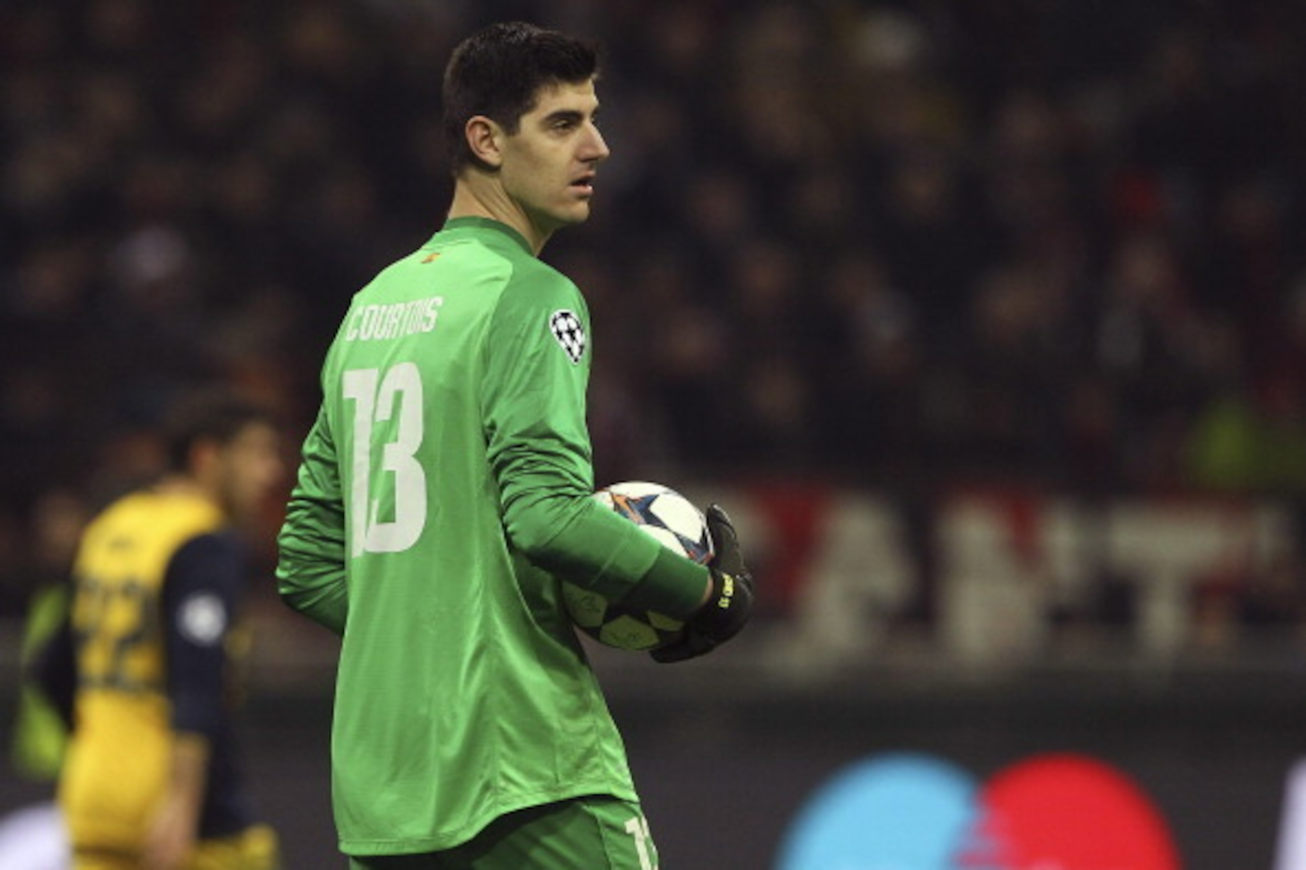 MILAN, ITALY - FEBRUARY 19:  Thibaut Courtois of Club Atletico de Madrid looks on during the UEFA Champions League Round of 16 match between AC Milan and Club Atletico de Madrid at Stadio Giuseppe Meazza on February 19, 2014 in Milan, Italy.  (Photo by Ma