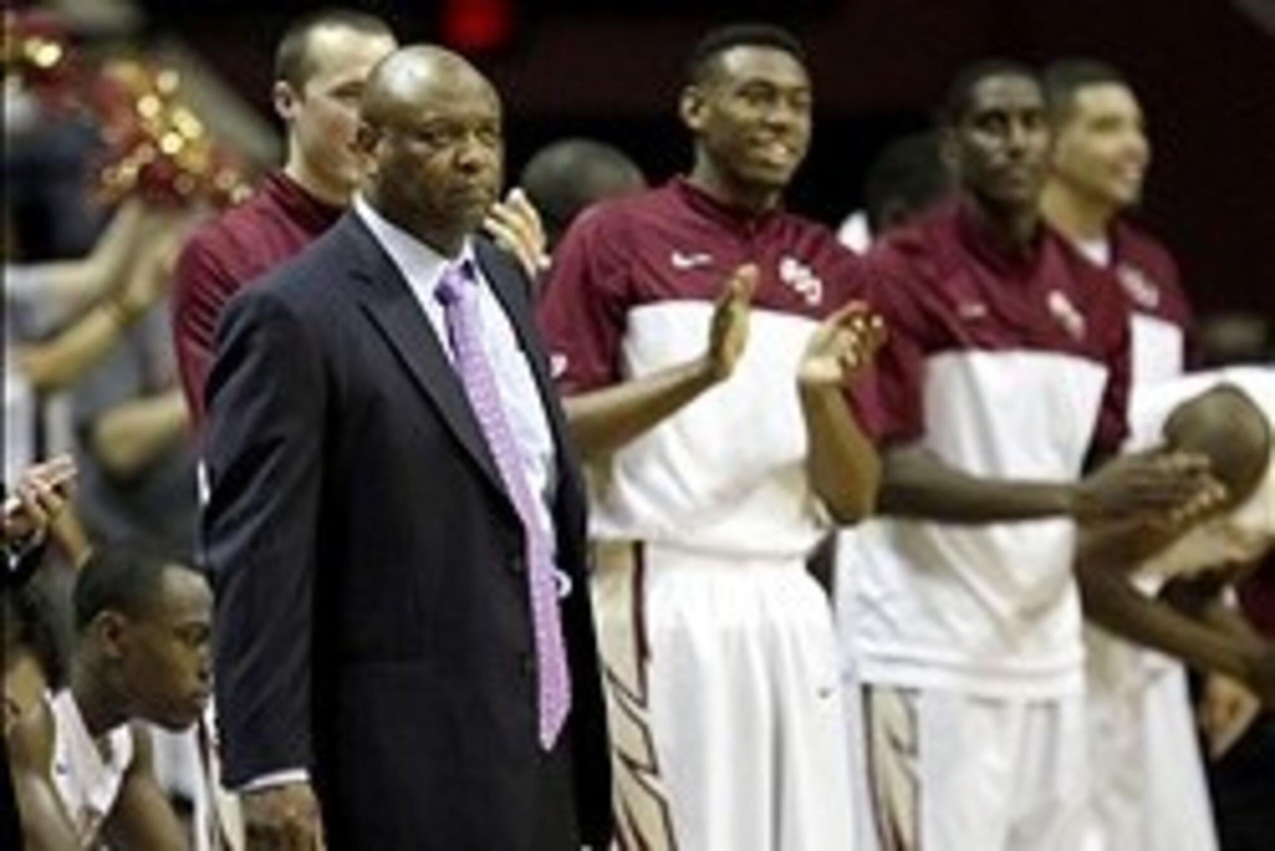 Mar 9, 2014; Tallahassee, FL, USA; Florida State Seminoles head coach Leonard Hamilton on the sideline against the Syracuse Orange during the second half at Donald L. Tucker Center. Syracuse defeated Florida State 74-58. Mandatory Credit: Matt Stamey-USA 