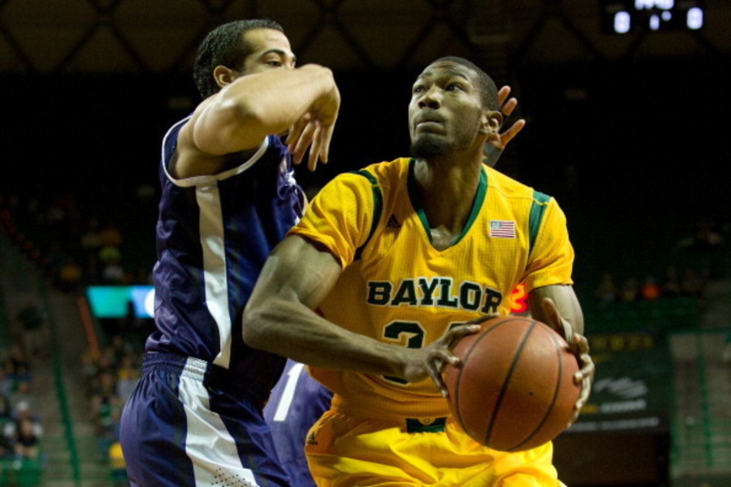 WACO, TX - JANUARY 11: Cory Jefferson #34 of the Baylor Bears drives to the basket against the TCU Horned Frogs on January 11, 2014 at the Ferrell Center in Waco, Texas.  (Photo by Cooper Neill/Getty Images)