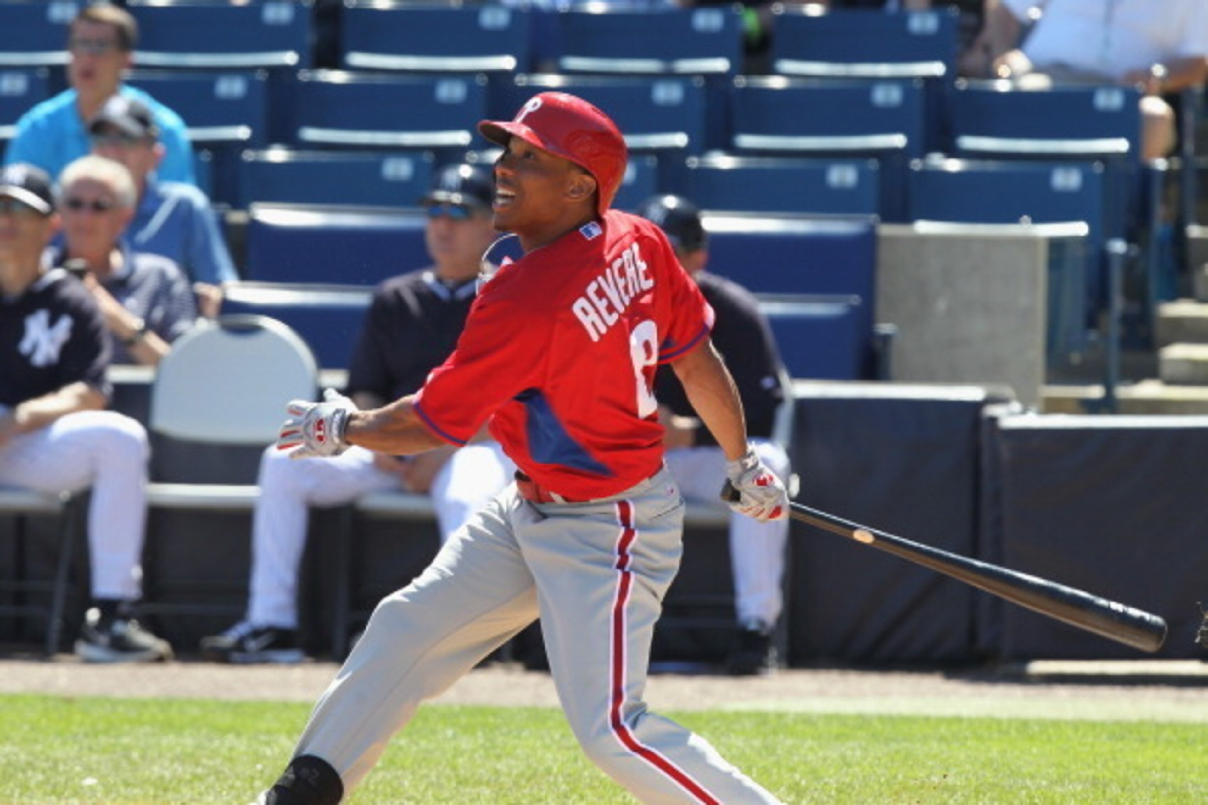 TAMPA, FL - MARCH 1: Ben Revere #2 of the Philadelphia Phillies swings the bat during the first inning against the New York Yankees at George M. Steinbrenner Field on March 1, 2014 in Tampa, Florida. (Scott Iskowitz/ Getty Images)