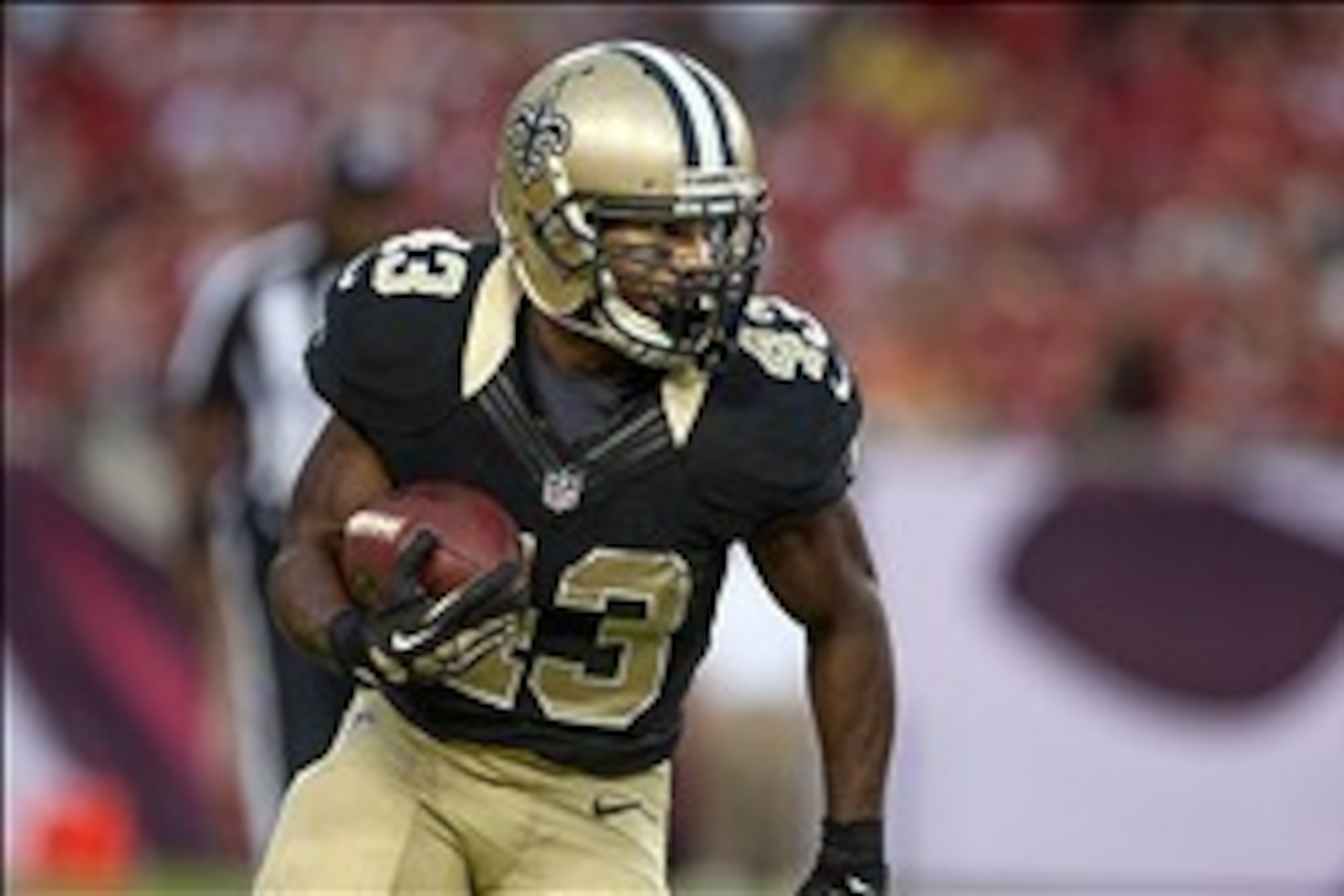 Sep 15, 2013; Tampa, FL, USA; New Orleans Saints running back Darren Sproles (43) rushes with the ball during the game against the Tampa Bay Buccaneers at Raymond James Stadium. Mandatory Credit: Rob Foldy-USA TODAY Sports Sep 15, 2013; Tampa, FL, USA; New Orleans Saints running back Darren Sproles (43) rushes with the ball during the game against the Tampa Bay Buccaneers at Raymond James Stadium. Mandatory Credit: Rob Foldy-USA TODAY Sports