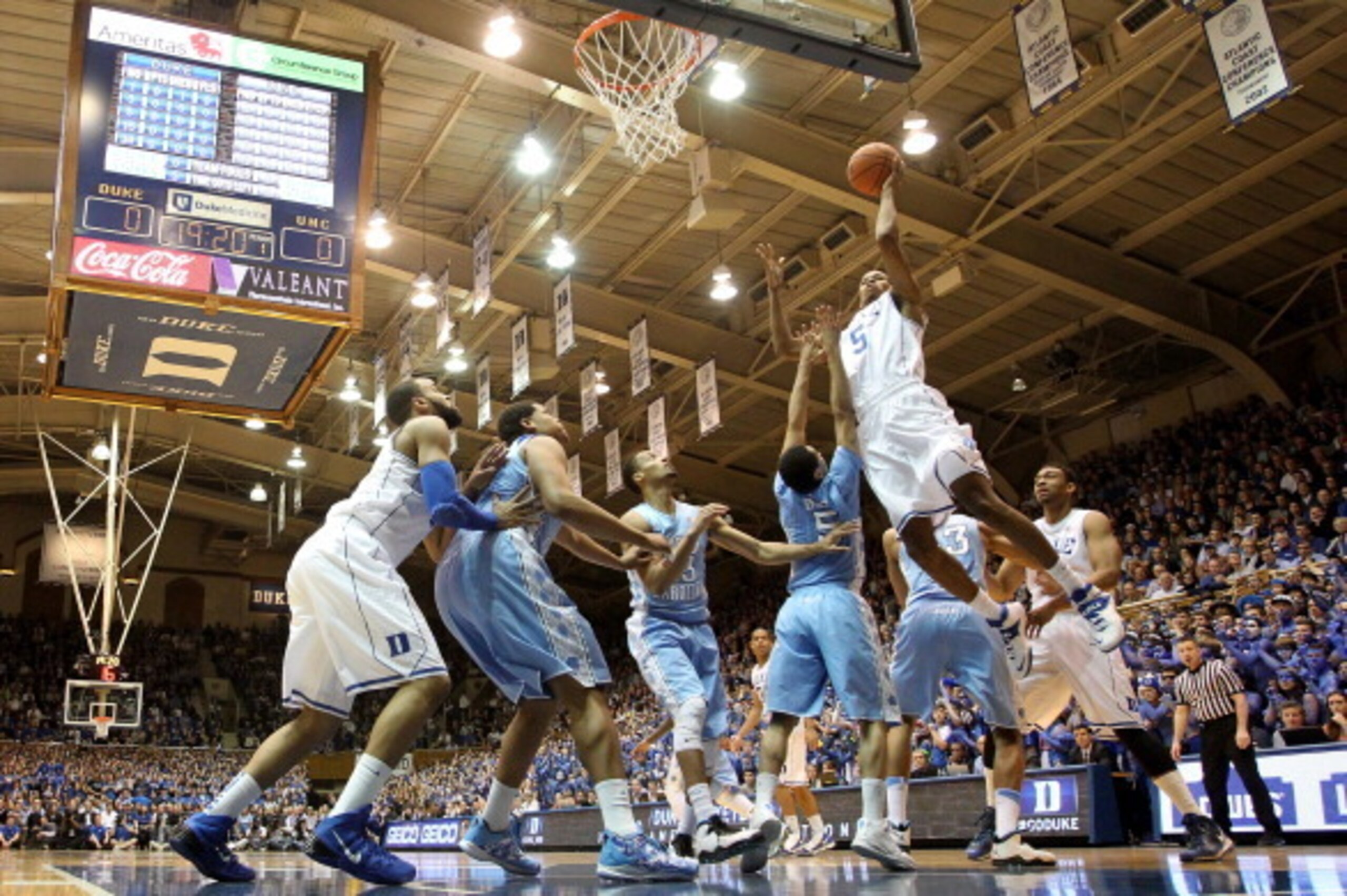 DURHAM, NC - MARCH 08: Rodney Hood #5 of the Duke Blue Devils drives to the basket against the North Carolina Tar Heels during their game at Cameron Indoor Stadium on March 8, 2014 in Durham, North Carolina. (Photo by Streeter Lecka/Getty Images) DURHAM, NC - MARCH 08: Rodney Hood #5 of the Duke Blue Devils drives to the basket against the North Carolina Tar Heels during their game at Cameron Indoor Stadium on March 8, 2014 in Durham, North Carolina. (Photo by Streeter Lecka/Getty Images)