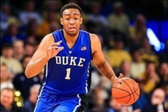 Feb 18, 2014; Atlanta, GA, USA; Duke Blue Devils forward Jabari Parker (1) takes the ball down court in the first half against the Georgia Tech Yellow Jackets at Hank McCamish Pavilion. Mandatory Credit: Daniel Shirey-USA TODAY Sports