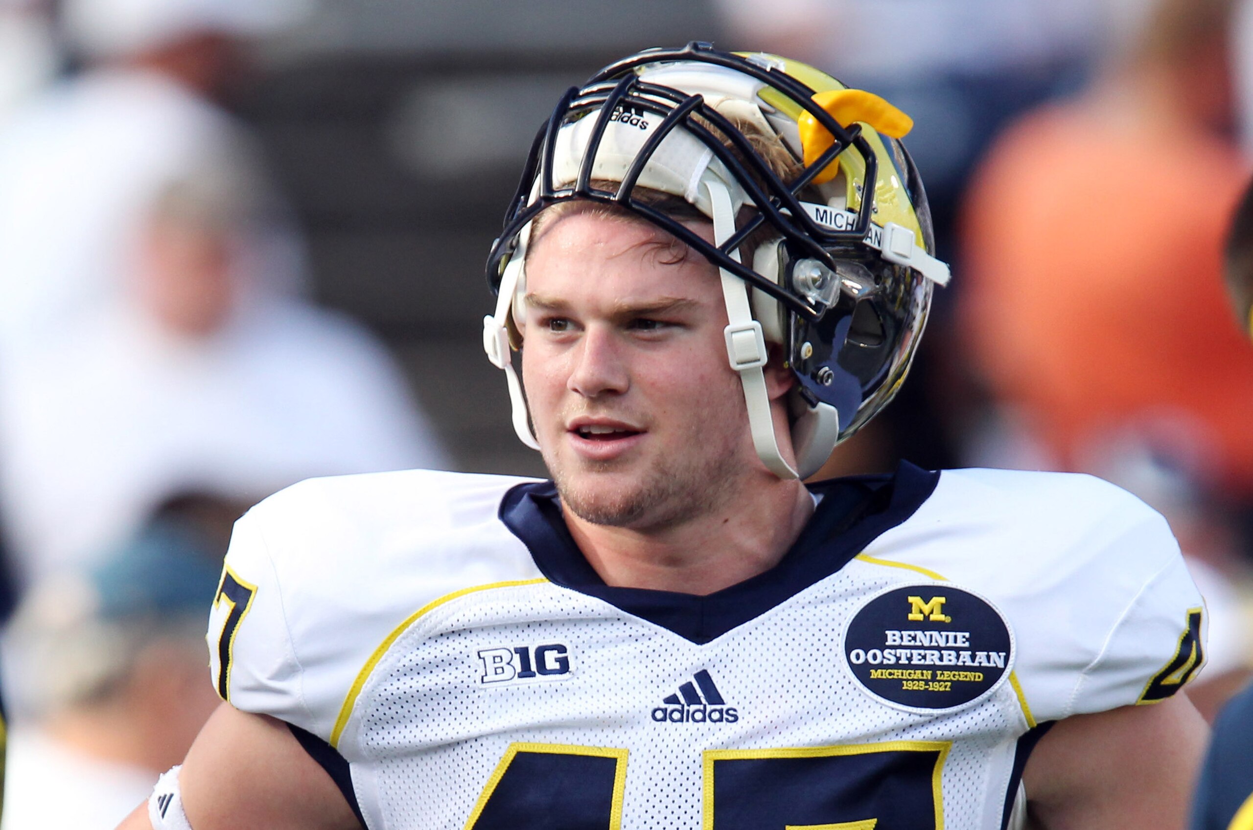 Oct 12, 2013; University Park, PA, USA; Michigan Wolverines linebacker Jake Ryan (47) prior to the game against the Penn State Nittany Lions at Beaver Stadium. Mandatory Credit: Matthew O'Haren-USA TODAY Sports
