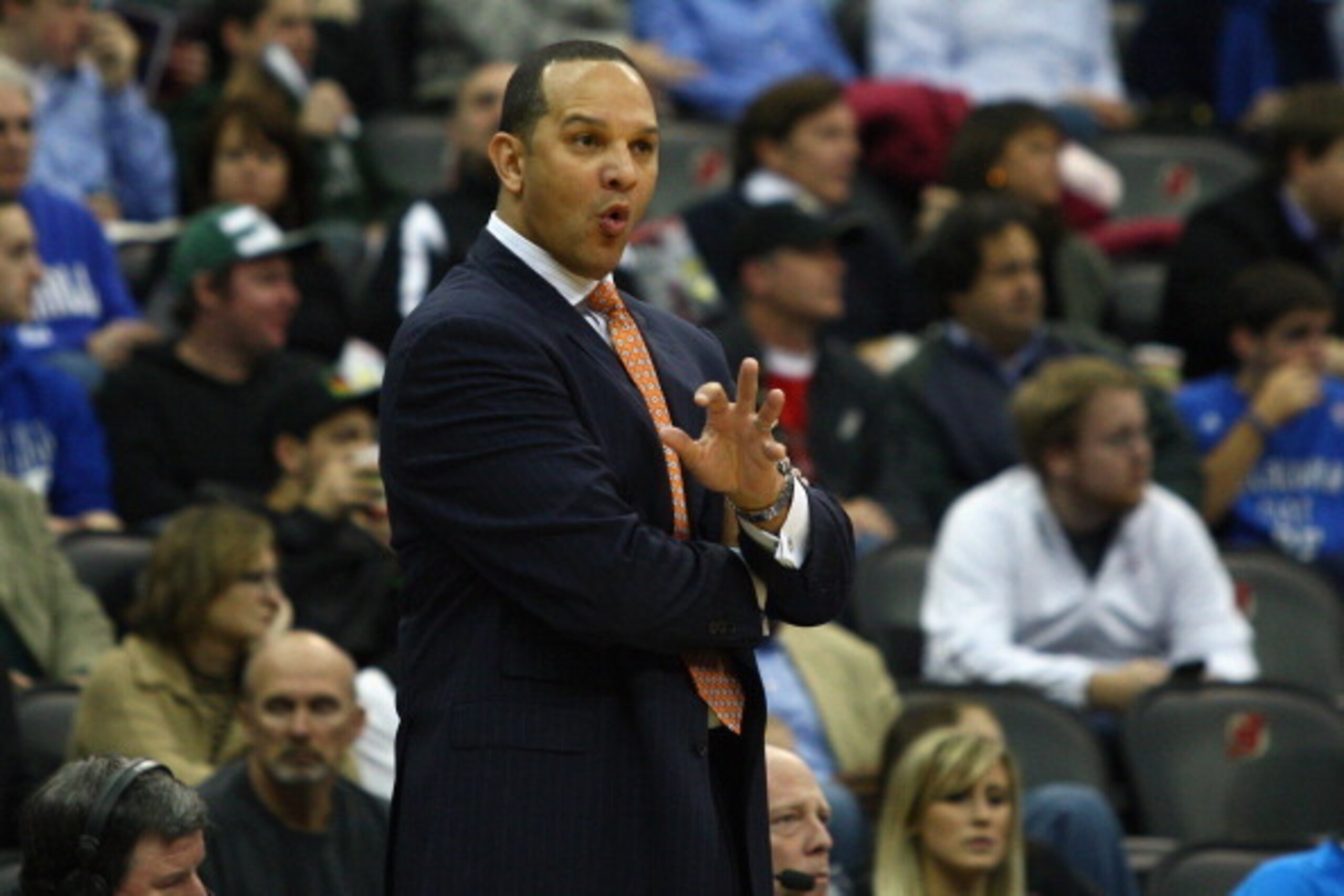 NEWARK, NJ - DECEMBER 02:  Head coach Tony Barbee of the Auburn Tigers reacts as he coaches against the Seton Hall Pirates at Prudential Center on December 2, 2011 in Newark, New Jersey.  (Photo by Chris Chambers/Getty Images)