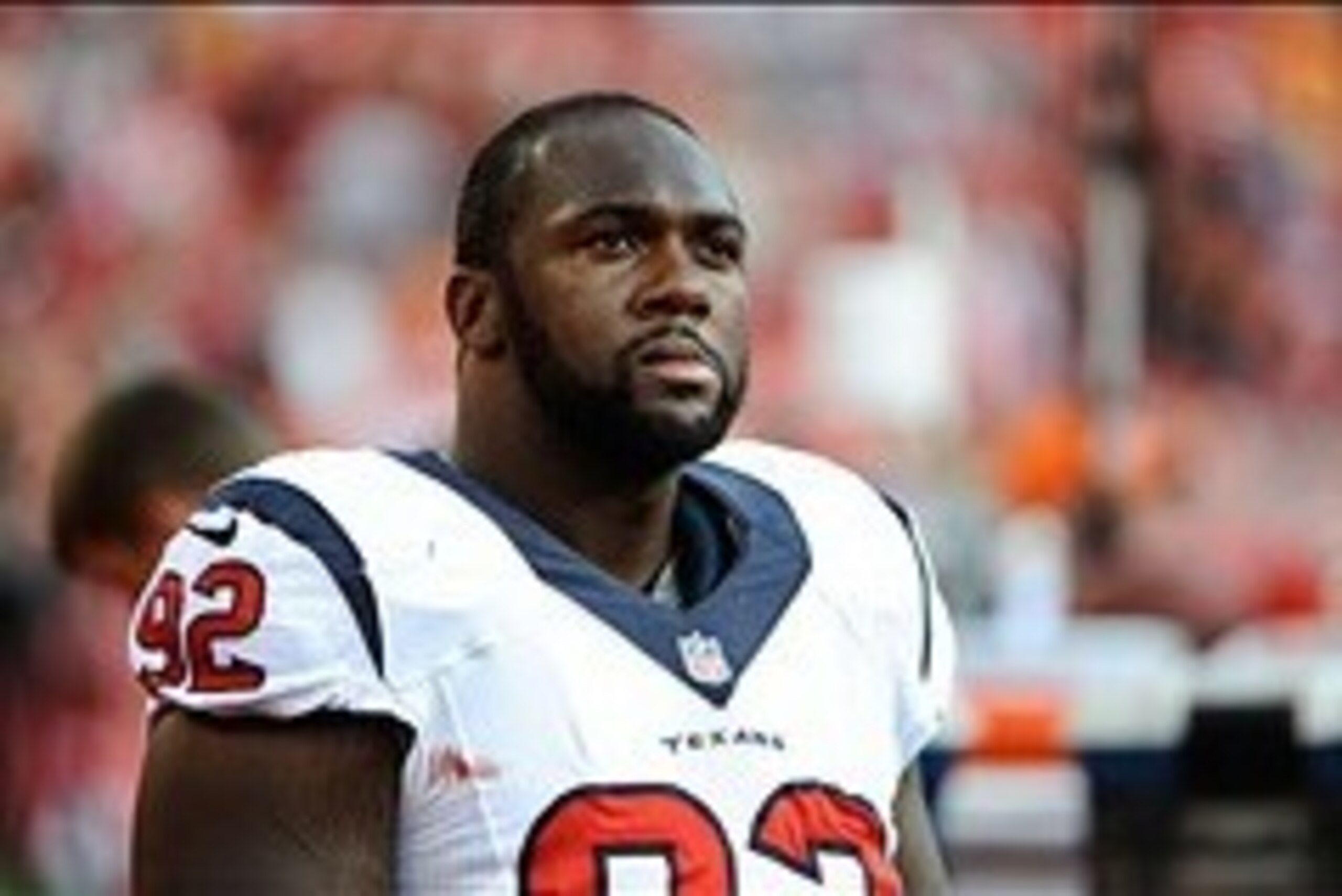Oct 20, 2013; Kansas City, MO, USA; Houston Texans nose tackle Earl Mitchell (92) against the Kansas City Chiefs in the first half at Arrowhead Stadium. The Chiefs won 17-16. Mandatory Credit: John Rieger-USA TODAY Sports