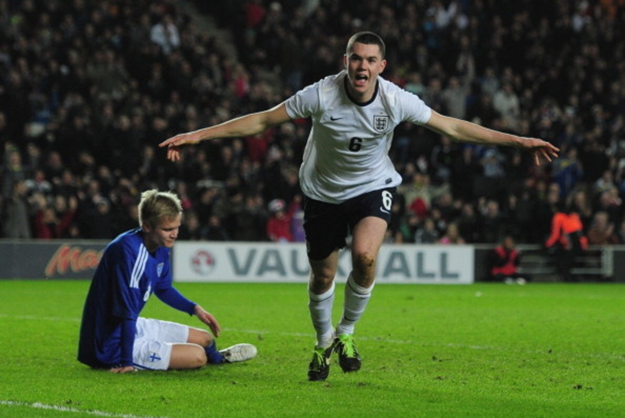 MILTON KEYNES, ENGLAND - NOVEMBER 14:  Michael Keane of England celebrates after scoring during the 2015 UEFA European Under 21 Championships Qualifier Group 1 match between England and Finland at StadiumMK on November 14, 2013 in Milton Keynes, England.