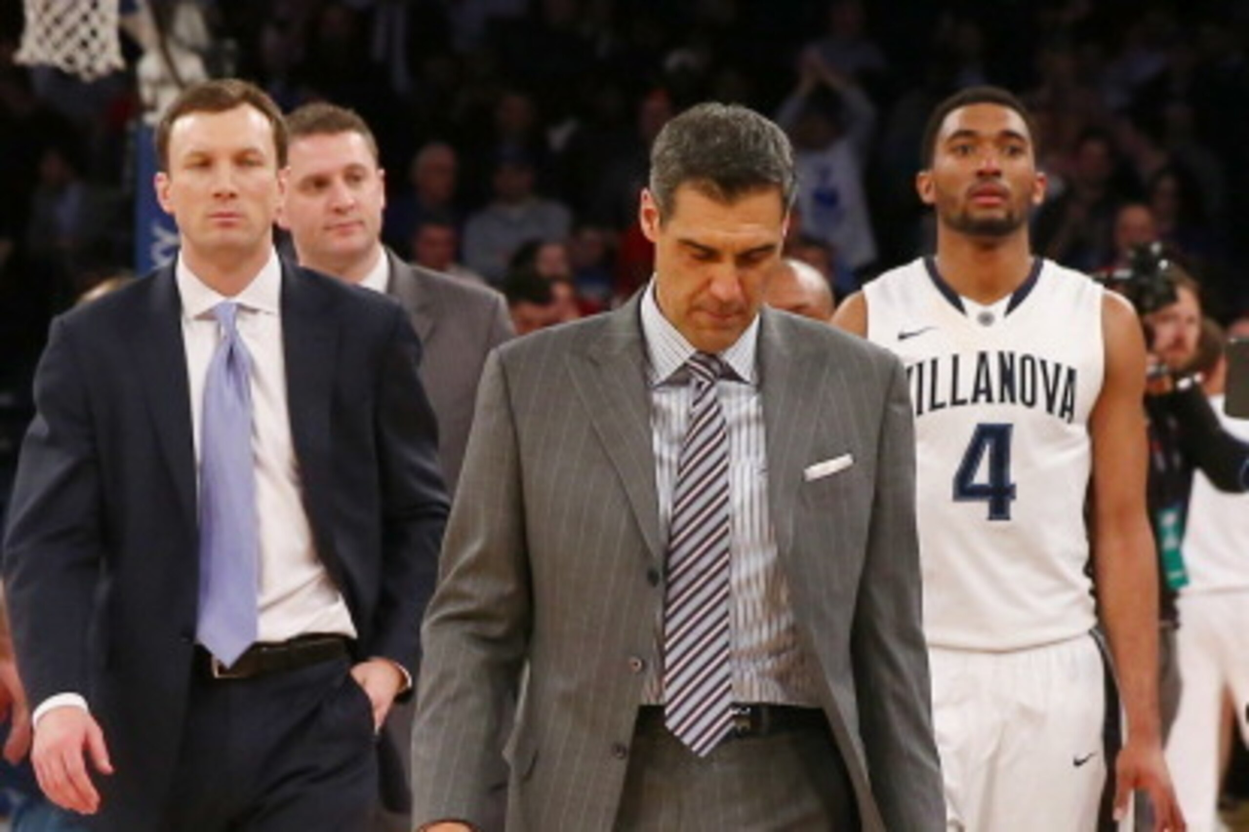 NEW YORK, NY - MARCH 13: Head coach Jay Wright of the Villanova Wildcats walks off the court after the loss to Seton Hall Pirates during the quarterfinals of the Big East Basketball Tournament at Madison Square Garden on March 13, 2014 in New York City.S NEW YORK, NY - MARCH 13: Head coach Jay Wright of the Villanova Wildcats walks off the court after the loss to Seton Hall Pirates during the quarterfinals of the Big East Basketball Tournament at Madison Square Garden on March 13, 2014 in New York City.S