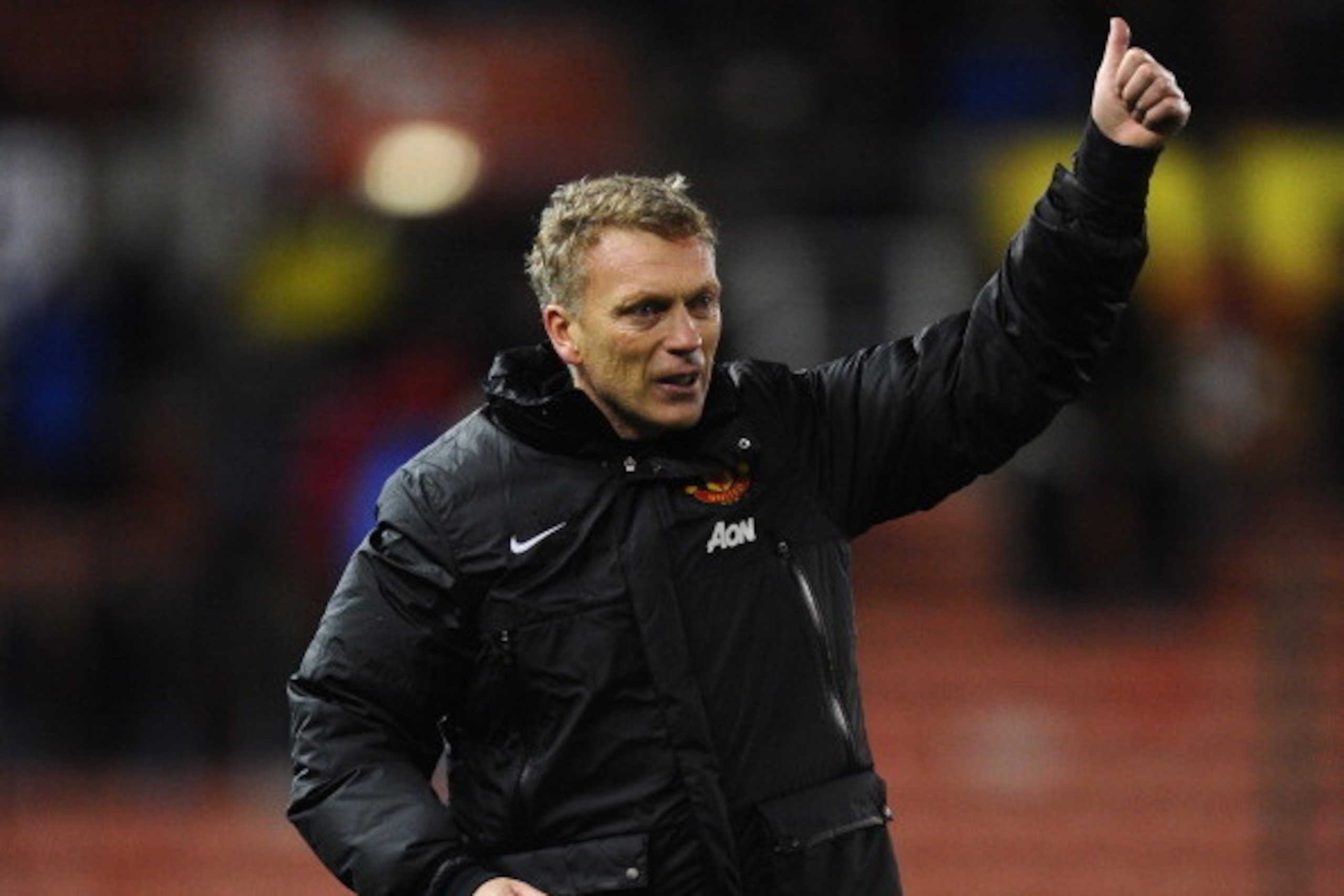 STOKE ON TRENT, ENGLAND - DECEMBER 18:  Manchester United manager David Moyes celebrates at the end of the Capital One Cup Quarter Final match between Stoke City and Manchester United at the Britannia Stadium on December 18, 2013 in Stoke on Trent, Englan