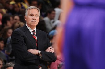 DENVER, CO - MARCH 7:  Mike D'Antoni of the Los Angeles Lakers coaches against the Denver Nuggets on March 7, 2014 at the Pepsi Center in Denver, Colorado. NOTE TO USER: User expressly acknowledges and agrees that, by downloading and/or using this Photogr