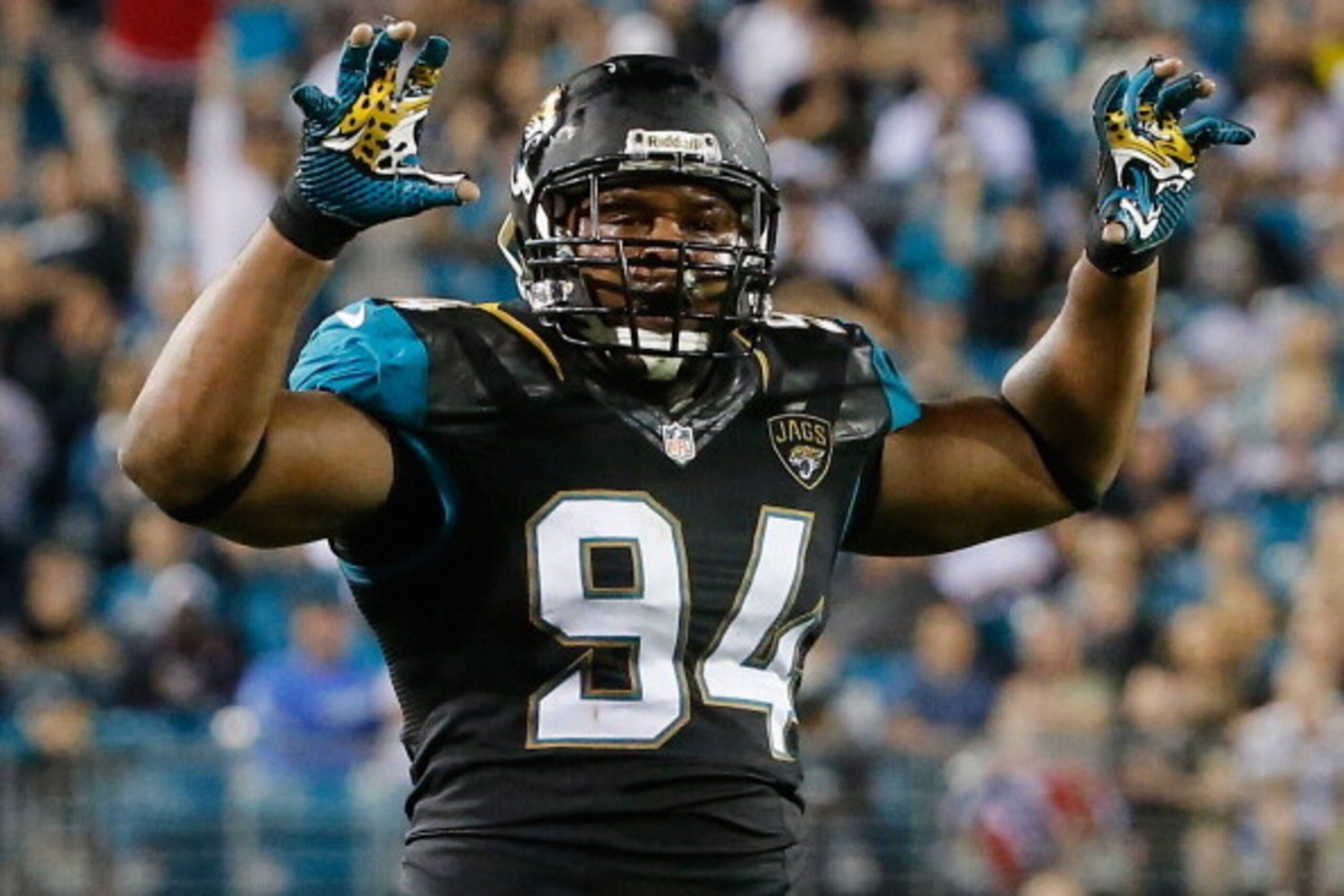 JACKSONVILLE, FL - DECEMBER 05: Jeremy Mincey #94 of the Jacksonville Jaguars celebrates a defensive stand during the game against the Houston Texans at EverBank Field on December 5, 2013 in Jacksonville, Florida. (Photo by Sam Greenwood/Getty Images) JACKSONVILLE, FL - DECEMBER 05: Jeremy Mincey #94 of the Jacksonville Jaguars celebrates a defensive stand during the game against the Houston Texans at EverBank Field on December 5, 2013 in Jacksonville, Florida. (Photo by Sam Greenwood/Getty Images)
