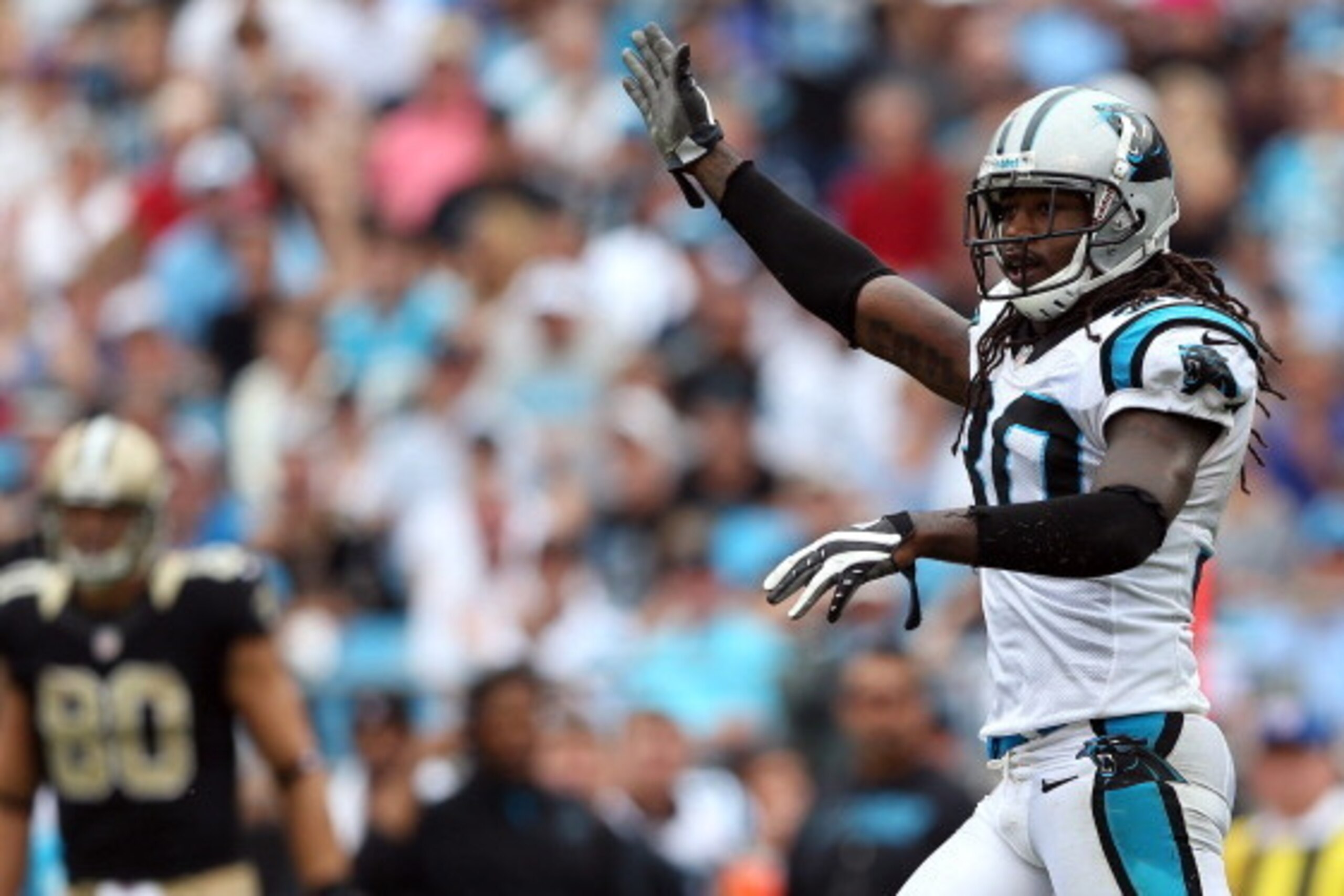 CHARLOTTE, NC - SEPTEMBER 16:  Charles Godfrey #30 of the Carolina Panthers during their game at Bank of America Stadium on September 16, 2012 in Charlotte, North Carolina.  (Photo by Streeter Lecka/Getty Images)