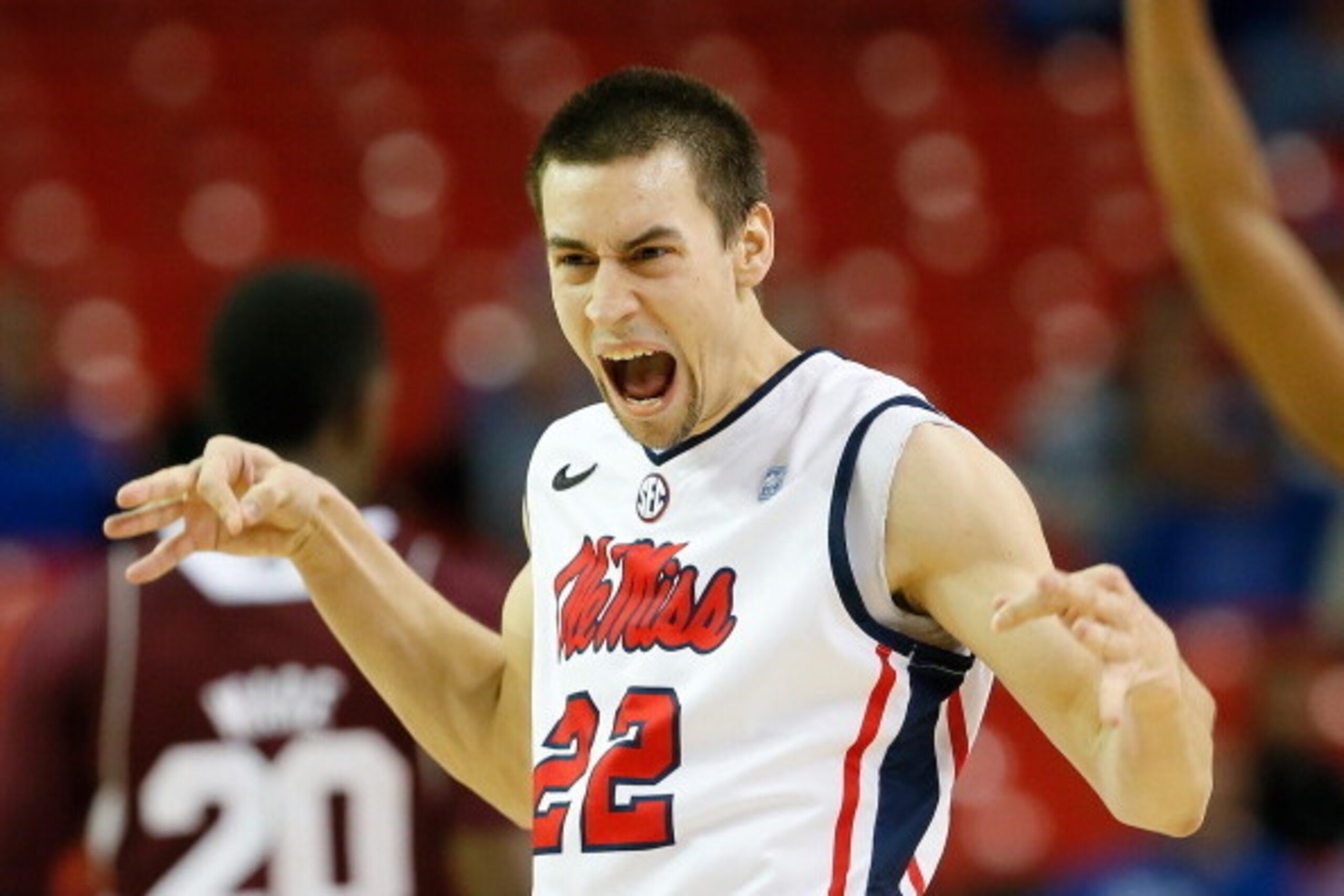 ATLANTA, GA - MARCH 13: Marshall Henderson #22 of the Mississippi Rebels reacts after hitting a three-point basket against the Mississippi State Bulldogs during the second round of the SEC Men's Basketball Tournament at Georgia Dome on March 13, 2014 in ATLANTA, GA - MARCH 13: Marshall Henderson #22 of the Mississippi Rebels reacts after hitting a three-point basket against the Mississippi State Bulldogs during the second round of the SEC Men's Basketball Tournament at Georgia Dome on March 13, 2014 in