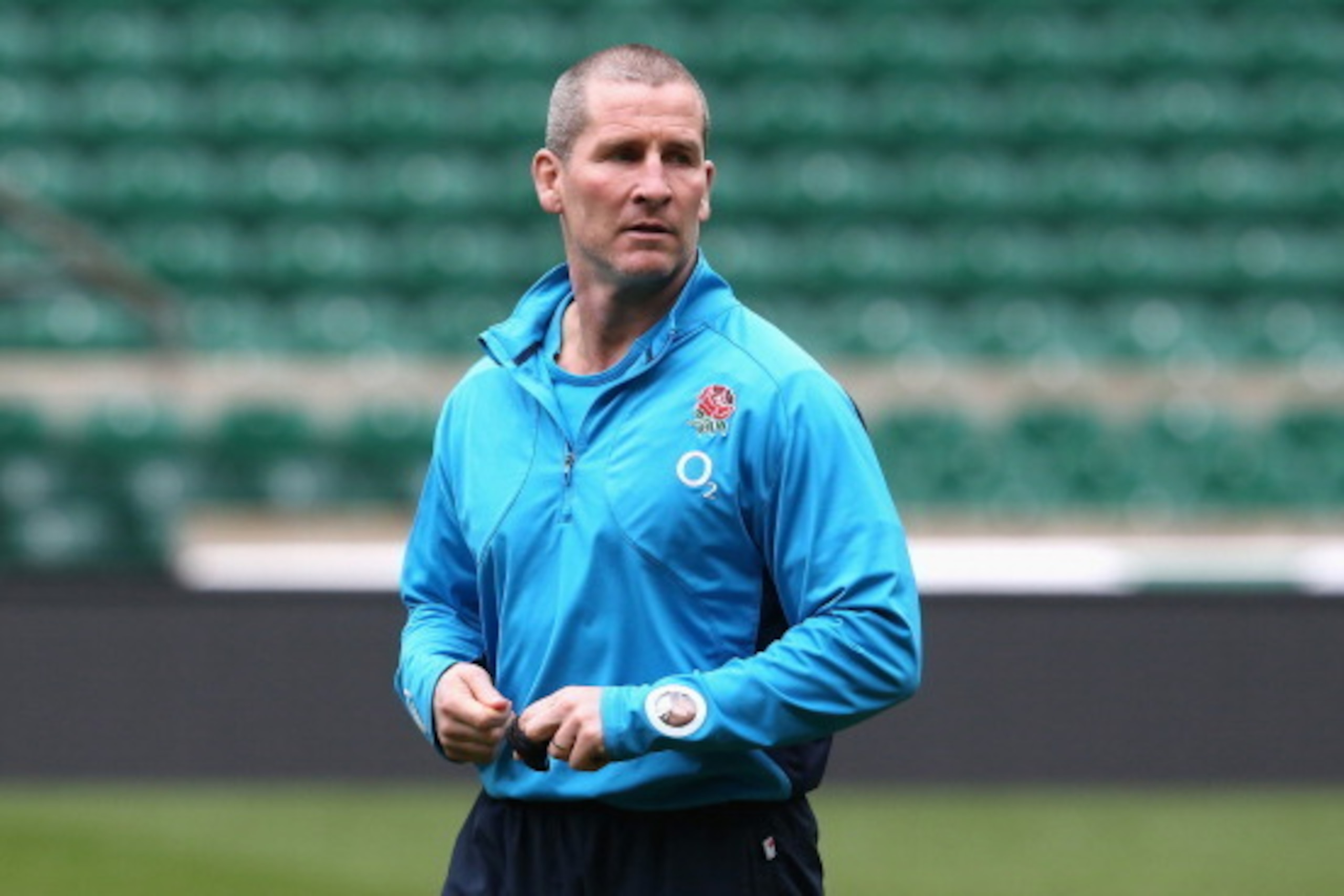 TWICKENHAM, ENGLAND - MARCH 11:  Stuart Lancaster, the England head coach looks on during the England training session held at Twickenham Stadium on March 11, 2014 in Twickenham, England.  (Photo by David Rogers/Getty Images)