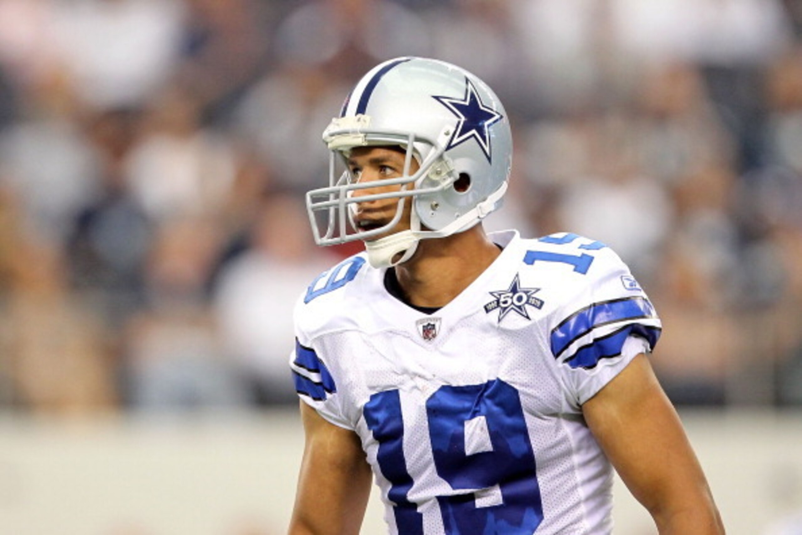 ARLINGTON, TX - OCTOBER 31:  Miles Austin #19 of the Dallas Cowboys looks on against the Jacksonville Jaguars at Cowboys Stadium on October 31, 2010 in Arlington, Texas.  (Photo by Chris Chambers/Getty Images)