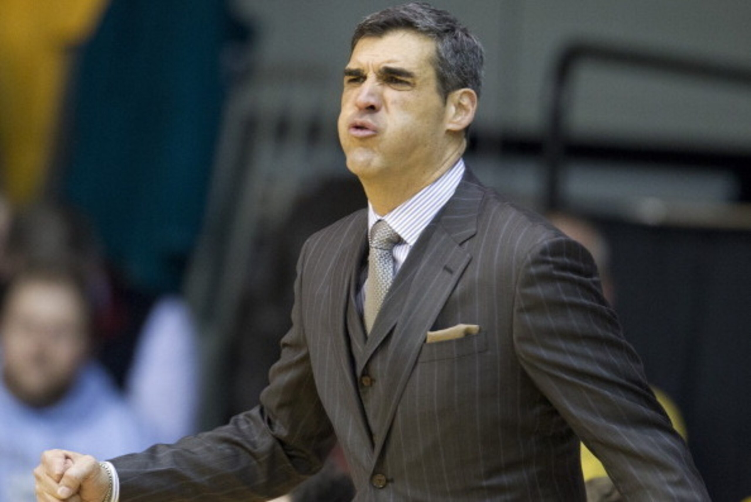 VILLANOVA, PA - FEBRUARY 26: Head coach Jay Wright of the Villanova Wildcats reacts during the game against the Butler Bulldogs on February 26, 2014 at the Pavilion in Villanova, Pennslyvania. (Photo by Mitchell Leff/Getty Images)