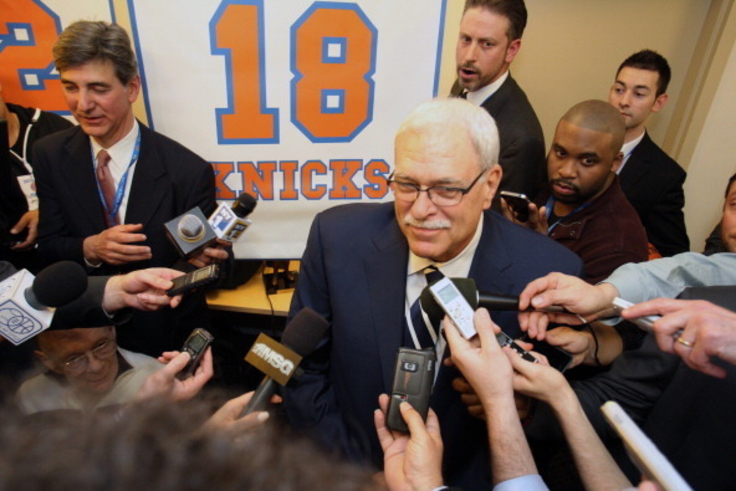 NEW YORK, NY - April 5: Phil Jackson of the 1973 Championship New York Knicks team during a press conference before a game between the Milwaukee Bucks and the New York Knicks on April 5, 2013 at Madison Square Garden in New York City.  NOTE TO USER: User 