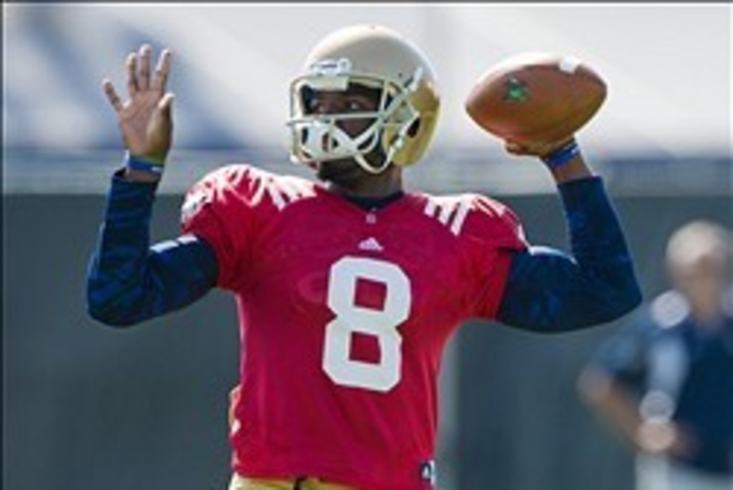 Aug 9, 2013; South Bend, IN, USA; Notre Dame Fighting Irish quarterback Malik Zaire (8) throws during practice at the LaBar Practice Complex. Mandatory Credit: Matt Cashore-USA TODAY Sports