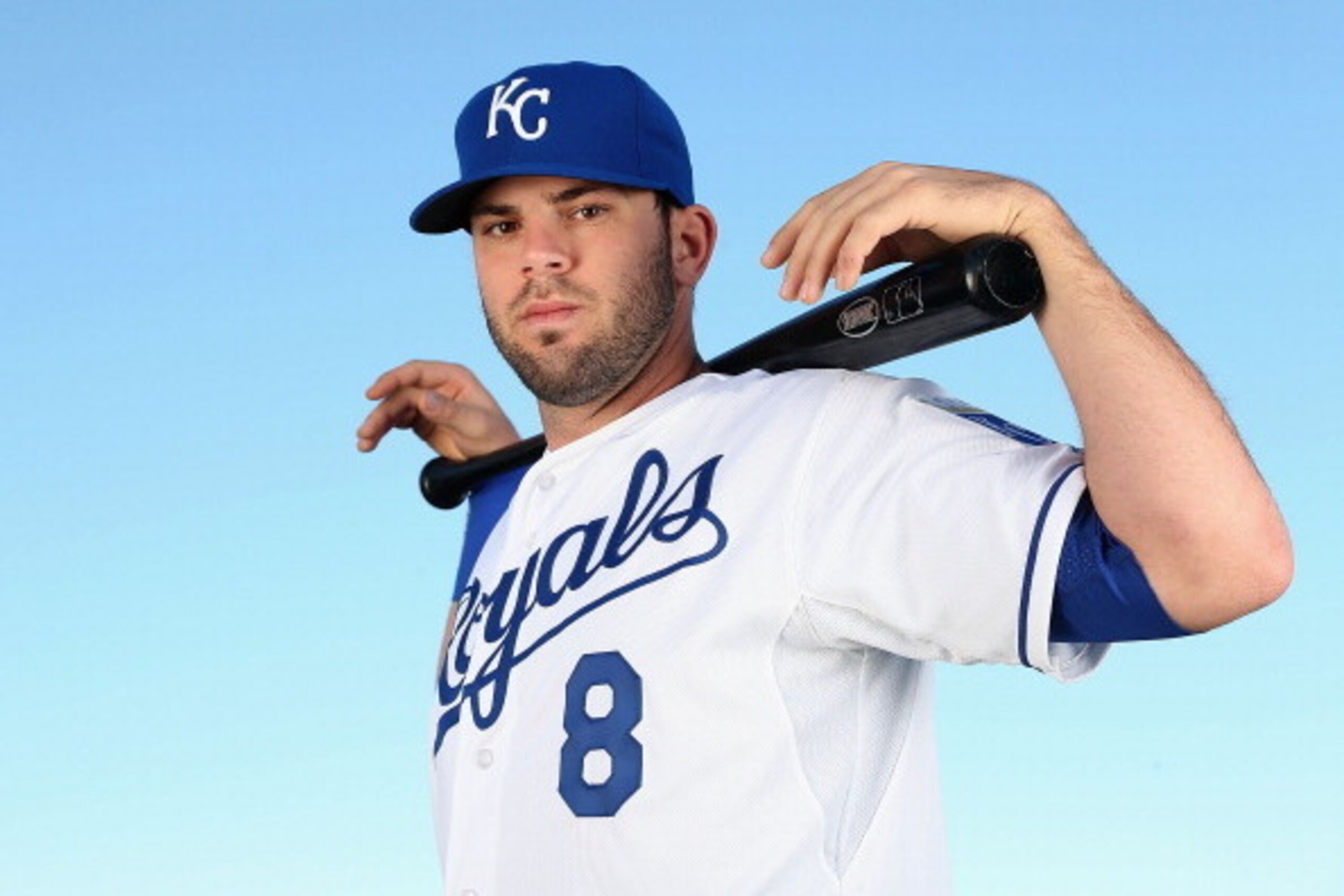 SURPRISE, AZ - FEBRUARY 24:  Mike Moustakas #8 of the Kansas City Royals poses for a portrait during spring training photo day at Surprise Stadium on February 24, 2014 in Surprise, Arizona.  (Photo by Christian Petersen/Getty Images)