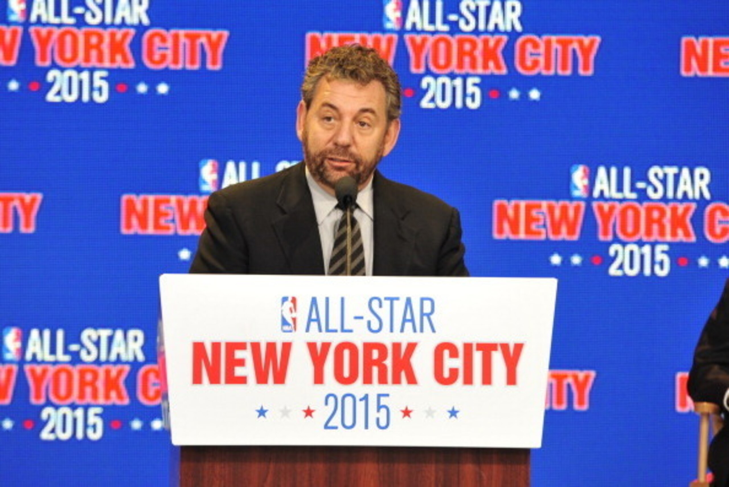 NEW YORK - SEPTEMBER 25: James L. Dolan, Executive Chairman, The Madison Square Garden Company speaks at a press conference announcing that New York City will be the host of the 2015 NBA All-Star game on September 25, 2013 at the Industria Superstudio in 