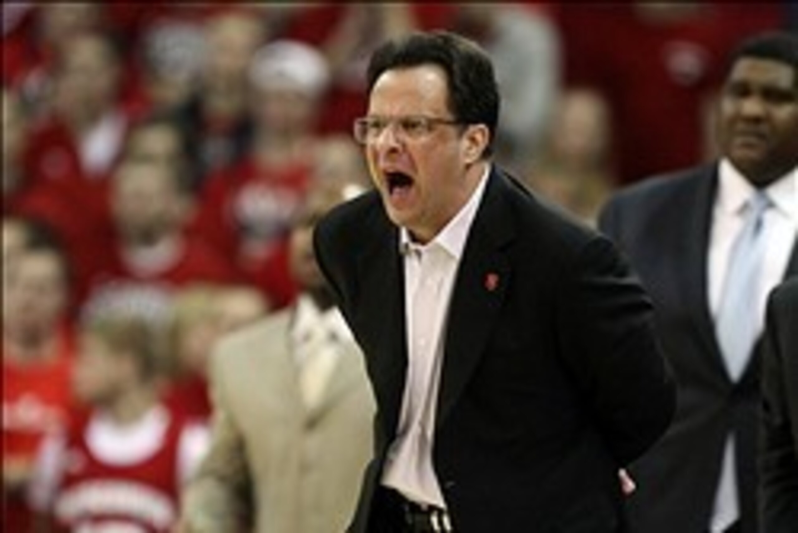Feb 25, 2014; Madison, WI, USA; Indiana Hoosiers head coach Tom Crean coaches his team as they play the Wisconsin Badgers at the Kohl Center. Wisconsin defeated Indiana 69-58. Mandatory Credit: Mary Langenfeld-USA TODAY Sports