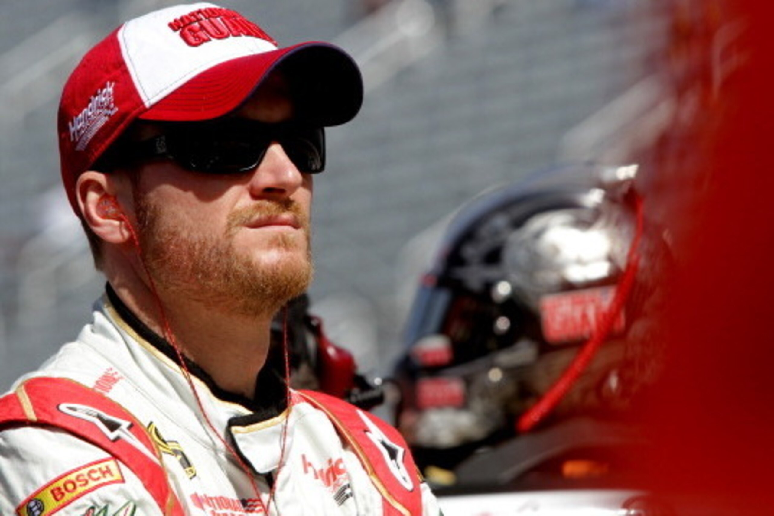 BRISTOL, TN - MARCH 14:  Dale Earnhardt Jr., driver of the #88 National Guard Chevrolet, stands in the garage area during practice for the NASCAR Sprint Cup Series Food City 500 at Bristol Motor Speedway on March 14, 2014 in Bristol, Tennessee.  (Photo by