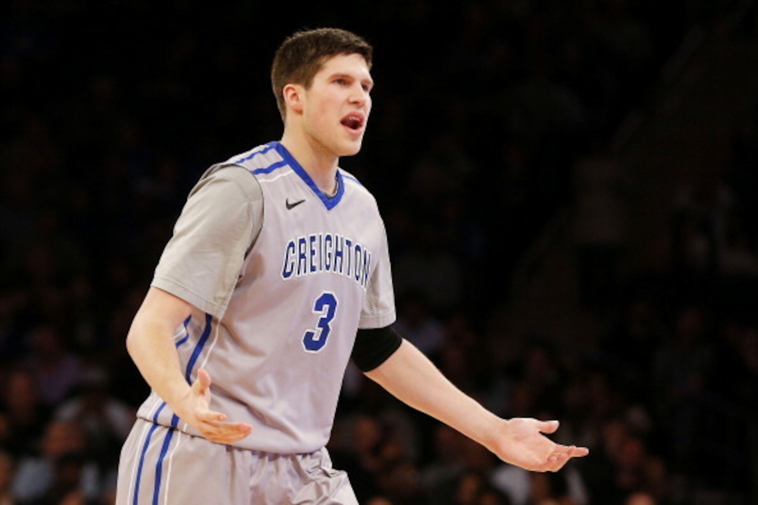 NEW YORK, NY - MARCH 15:  Doug McDermott #3 of the Creighton Bluejays reacts in the first half against the Providence Friars during the Championship game of the 2014 Men's Big East Basketball Tournament at Madison Square Garden on March 15, 2014 in New Yo