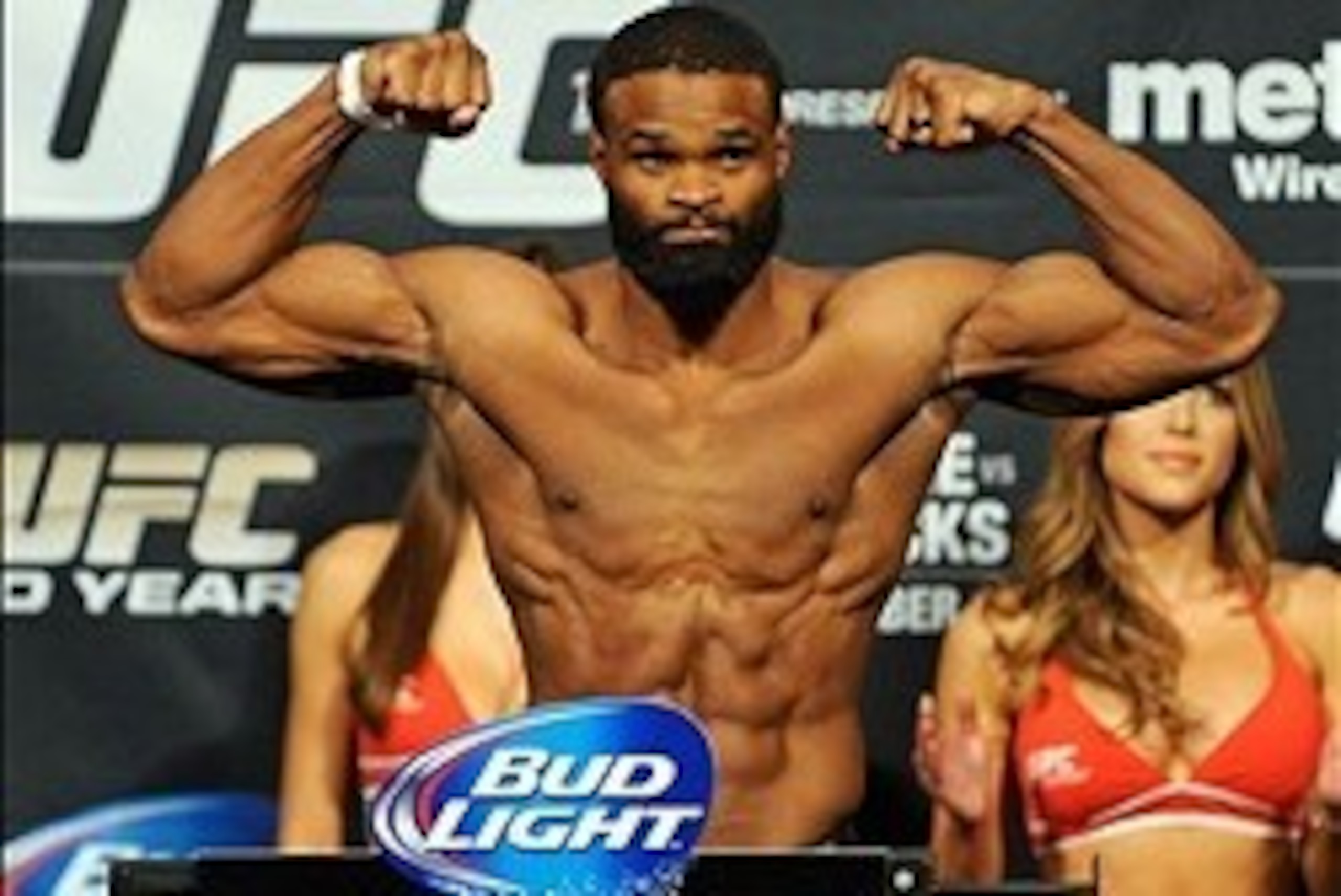 Nov 15, 2013; Las Vegas, NV, USA; UFC fighter Tyron Woodley participates in the official weigh-in of UFC 167 at MGM Grand Garden Arena. Mandatory Credit: Stephen R. Sylvanie-USA TODAY Sports
