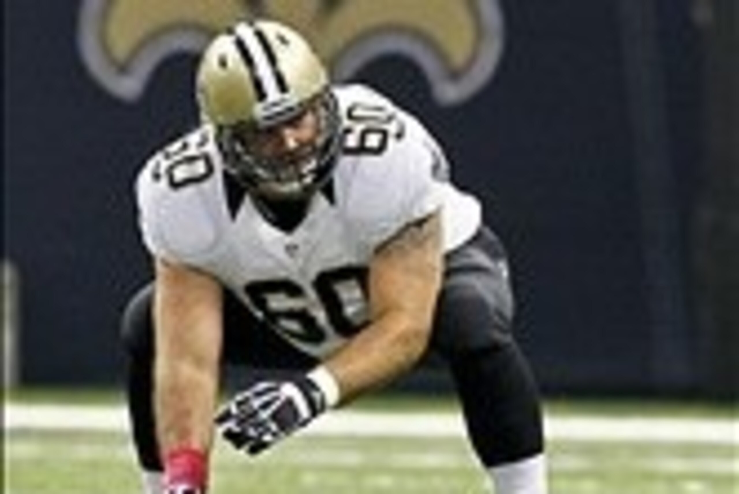 October 7, 2012; New Orleans, LA, USA; New Orleans Saints center Brian De La Puente (60) during the first quarter of a game against the San Diego Chargers at the Mercedes-Benz Superdome. Mandatory Credit: Derick E. Hingle-USA TODAY Sports October 7, 2012; New Orleans, LA, USA; New Orleans Saints center Brian De La Puente (60) during the first quarter of a game against the San Diego Chargers at the Mercedes-Benz Superdome. Mandatory Credit: Derick E. Hingle-USA TODAY Sports
