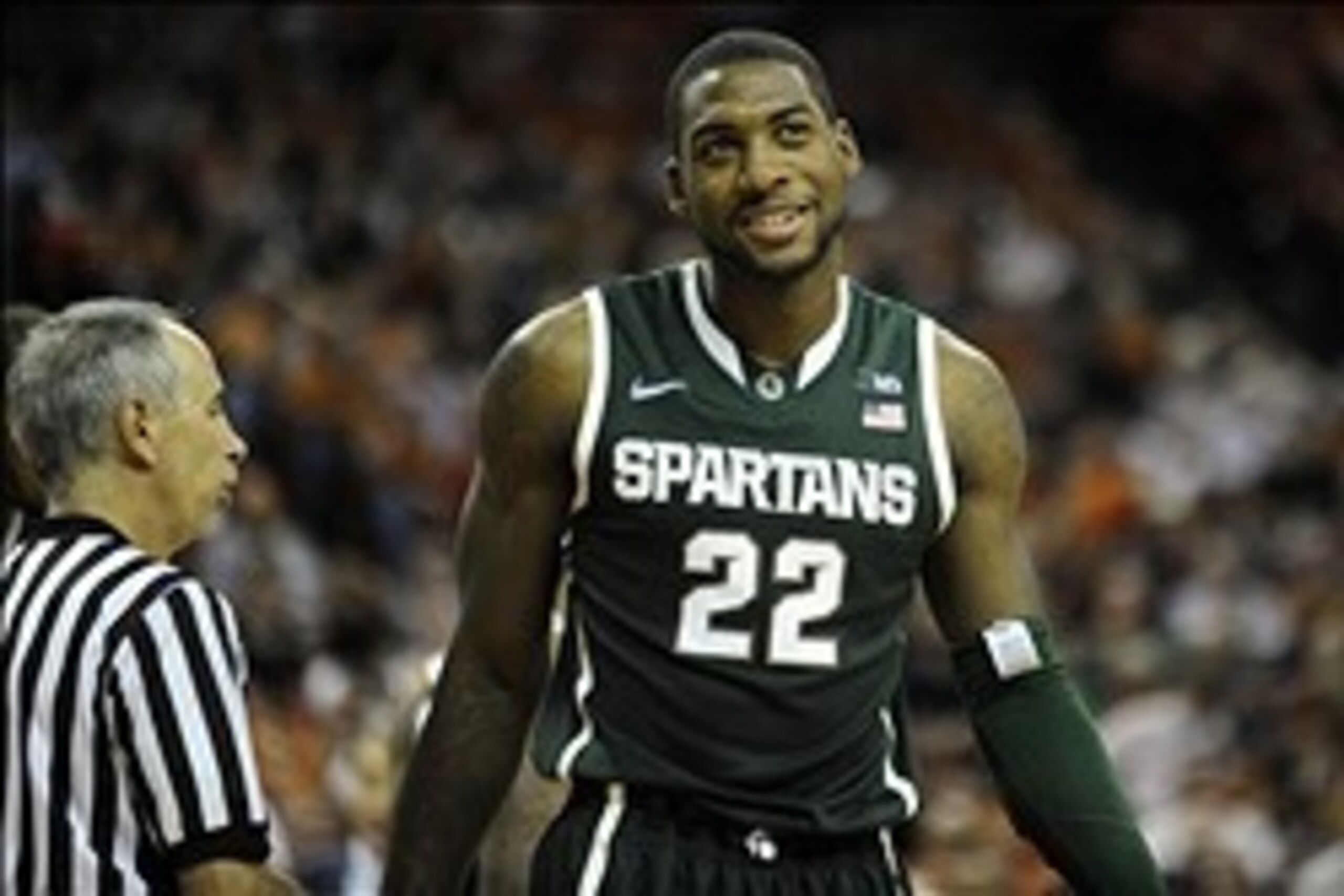 Dec 21, 2013; Austin, TX, USA; Michigan State Spartans guard Branden Dawson (22) reacts against the Texas Longhorns during the second half at the Frank Erwin Special Events Center. Michigan State beat Texas 92-78. Mandatory Credit: Brendan Maloney-USA TOD