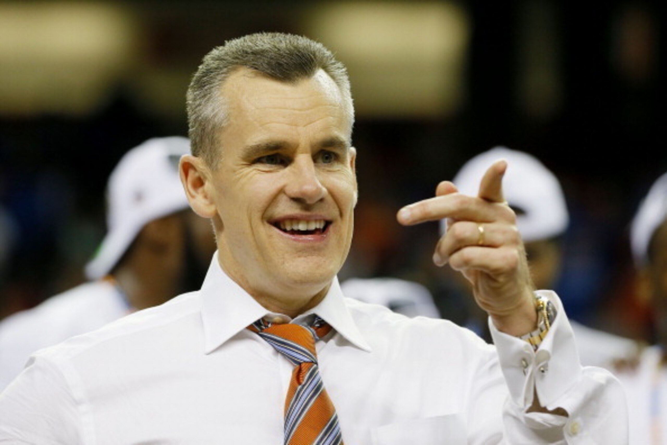 ATLANTA, GA - MARCH 16:  Head coach Billy Donovan of the Florida Gators celebrates their 61 to 60 win over the Kentucky Wildcats during the Championship game of the 2014 Men's SEC Basketball Tournament at Georgia Dome on March 16, 2014 in Atlanta, Georgia