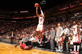 MIAMI, FL - March 10: Ray Allen #34 of the Miami Heat shoots the ball against the Washington Wizards at the American Airlines Arena in Miami, Florida on March 10 2014. NOTE TO USER: User expressly acknowledges and agrees that, by downloading and/or using 