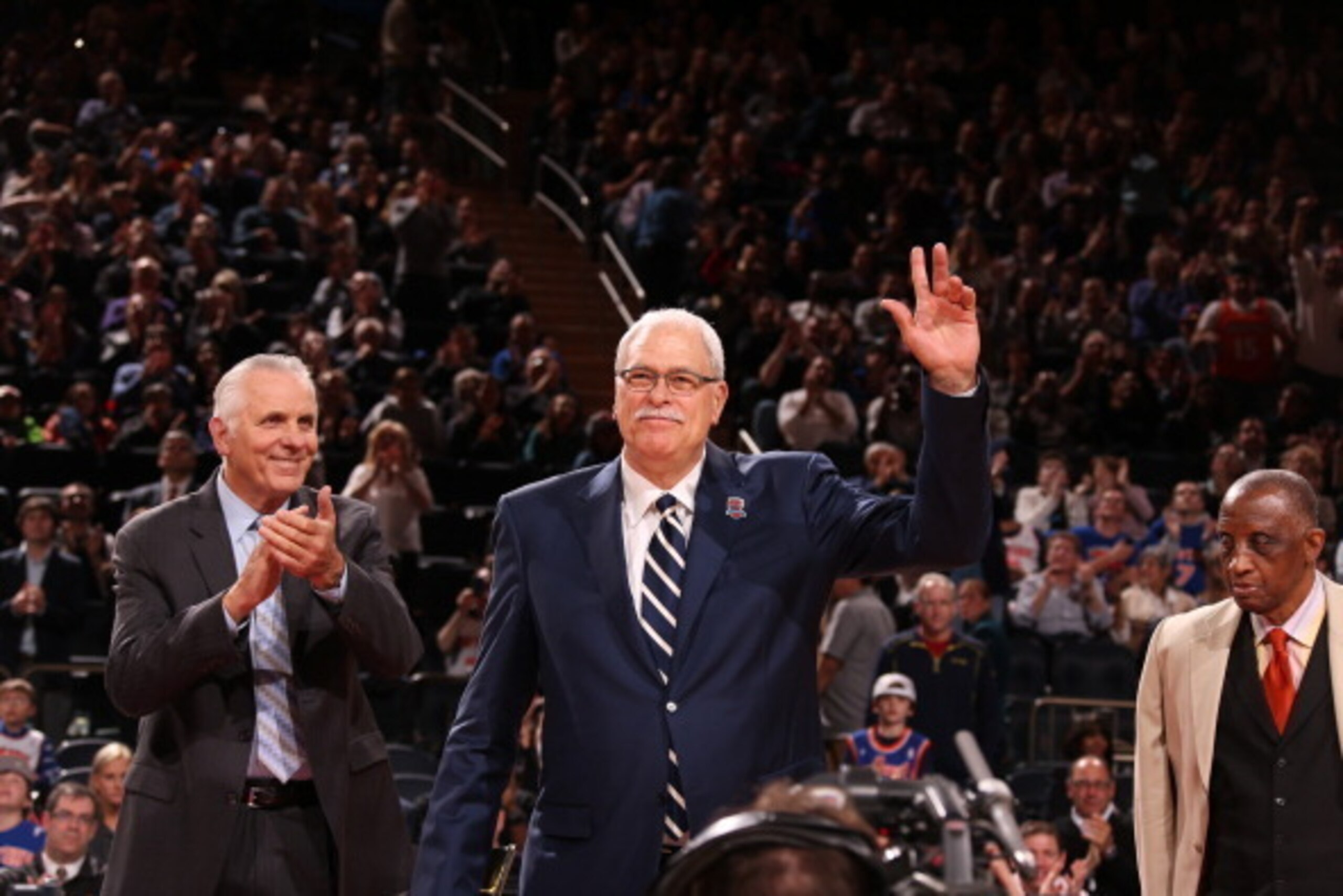 NEW YORK, NY - April 5: Phil Jackson of the 1972 - 1973 Championship New York Knicks team during a ceremony at halftime honoring the 40th anniversary of the team's victory in the NBA Finals on April 5, 2013 at Madison Square Garden in New York City.  NOTE
