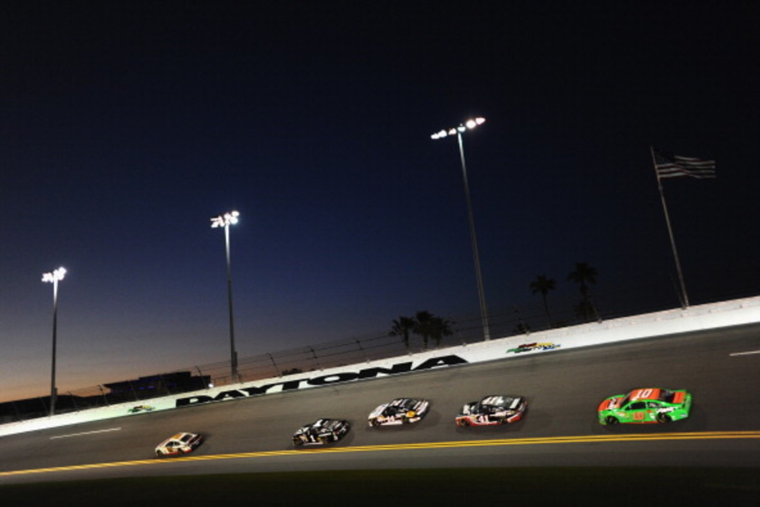DAYTONA BEACH, FL - FEBRUARY 14: Dale Earnhardt Jr., driver of the #88 National Guard Chevrolet, leads a pack of cars during practice for the NASCAR Sprint Cup Series Sprint Unlimited at Daytona International Speedway on February 14, 2014 in Daytona Beach DAYTONA BEACH, FL - FEBRUARY 14: Dale Earnhardt Jr., driver of the #88 National Guard Chevrolet, leads a pack of cars during practice for the NASCAR Sprint Cup Series Sprint Unlimited at Daytona International Speedway on February 14, 2014 in Daytona Beach