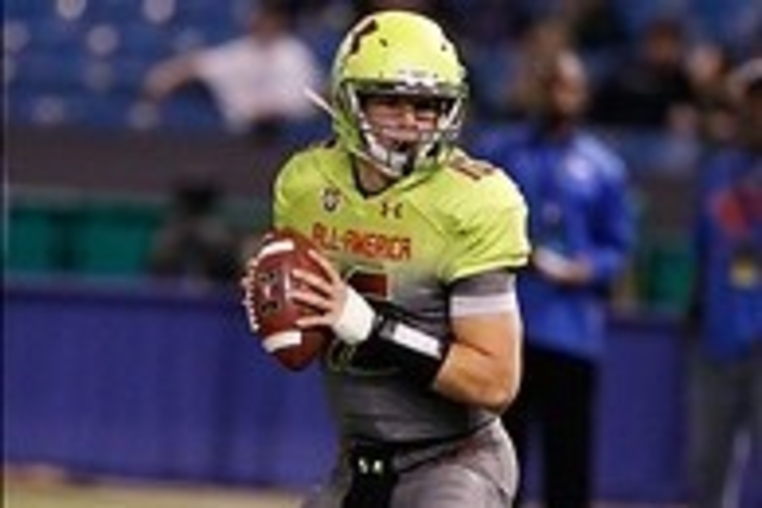 Jan 2, 2014; St. Petersburg, FL, USA; Team Nitro quarterback Rafe Peavey (16) drops back during the second half at Tropicana Field. Team Highlight defeated the Team Nitro 31-21. Mandatory Credit: Kim Klement-USA TODAY Sports