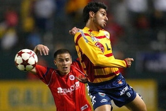 CARSON, CA - JANUARY 11:  Rafael Marquez #9 of Morelia misses the header as Lucas Ayala #26 of Veracruz looks on during Interliga 2006, a qualification tournament for Mexico club teams for the Copa Libertadores, on January 11, 2006 at the Home Depot Cente