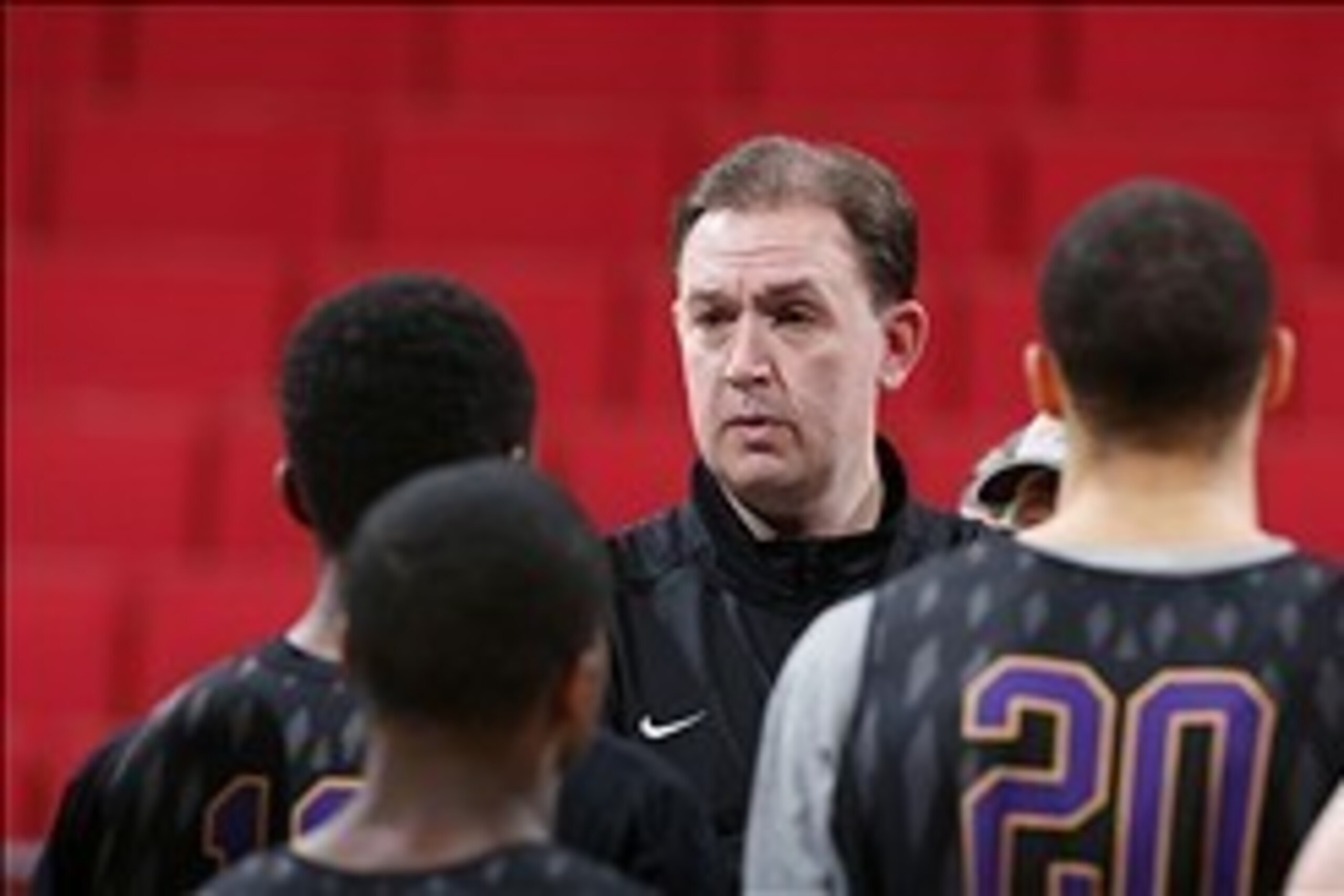 Mar 17, 2014; Dayton, OH, USA;  Albany Great Danes coach Will Brown talks to his team during practice the day before the first round the NCAA Tournament at University of Dayton Arena. Mandatory Credit: Brian Spurlock-USA TODAY Sports
