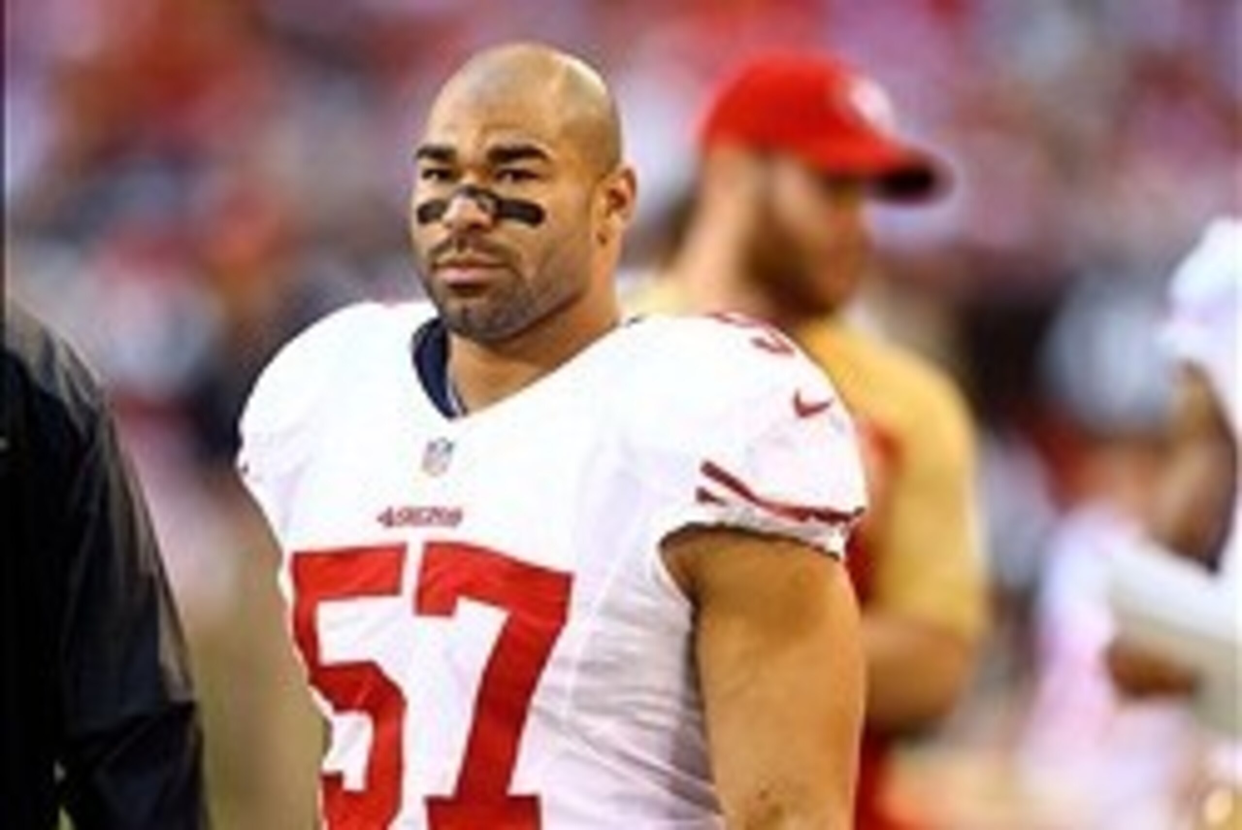 Dec 29, 2013; Phoenix, AZ, USA; San Francisco 49ers linebacker Michael Wilhoite (57) against the Arizona Cardinals at University of Phoenix Stadium. Mandatory Credit: Mark J. Rebilas-USA TODAY Sports