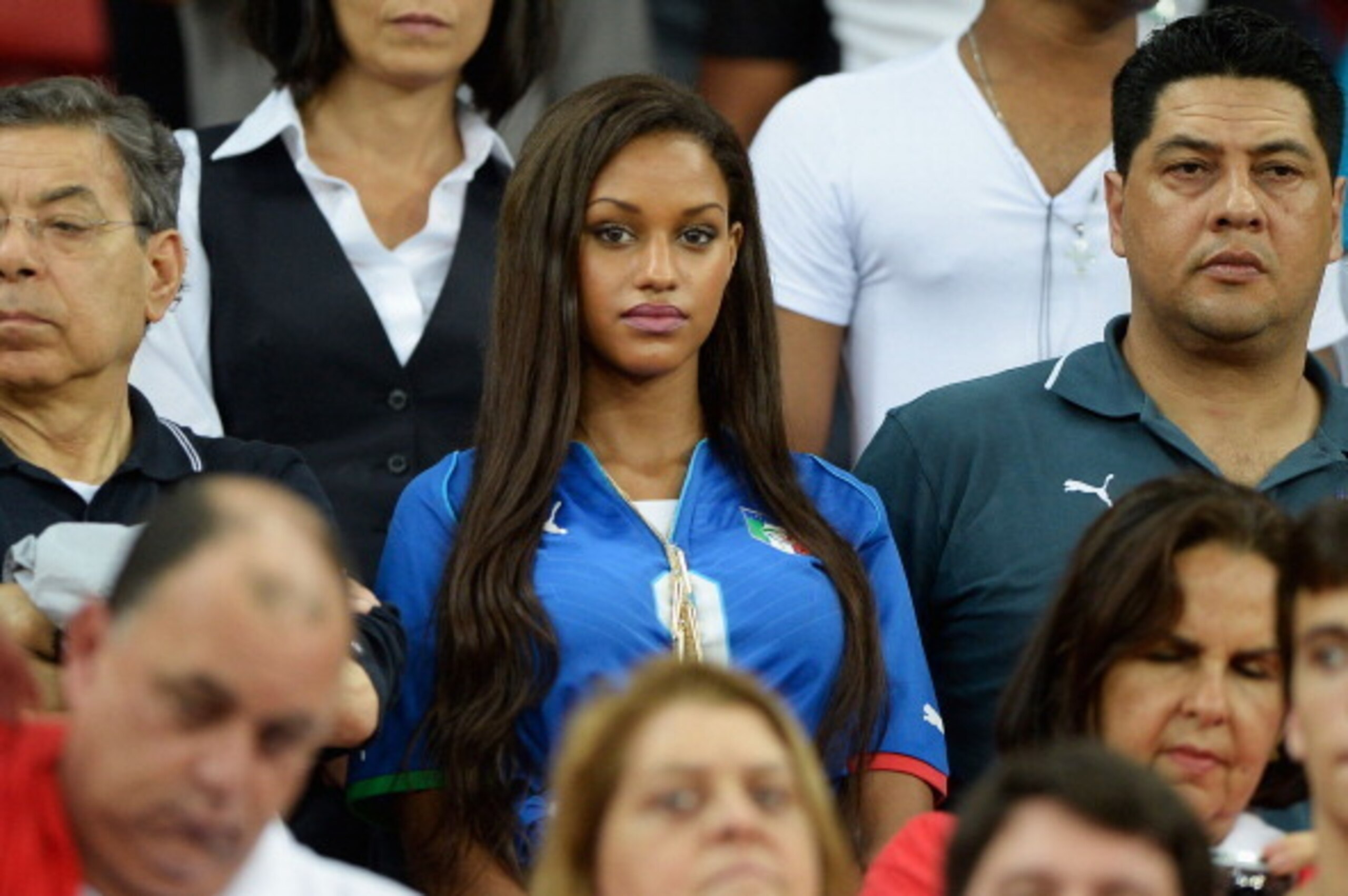 RECIFE, BRAZIL - JUNE 19:  Mario Balotelli of Italy's girlfriend  Fanny Neguesha looks on during the FIFA Confederations Cup Brazil 2013 Group A match between Italy and Japan at Arena Pernambuco on June 19, 2013 in Recife, Brazil.  (Photo by Claudio Villa
