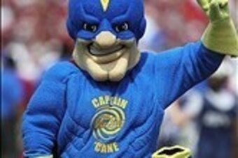 Sep 14, 2013; Norman, OK, USA; Tulsa Golden Hurricane mascot during the game against the Oklahoma Sooners at Gaylord Family - Oklahoma Memorial Stadium. Mandatory Credit: Kevin Jairaj-USA TODAY Sports